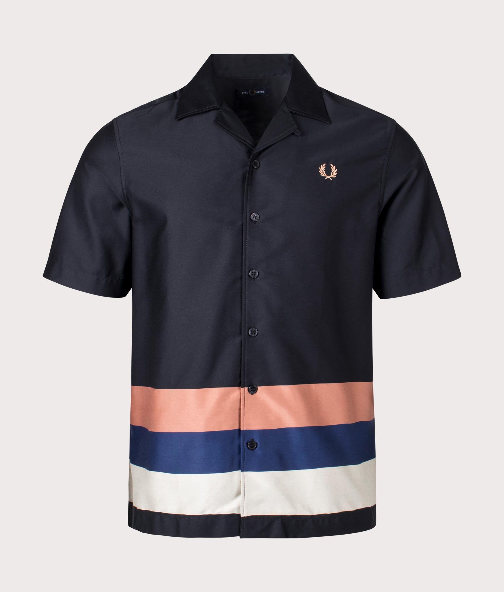 Fred Perry Mens Bold Stripe Revere Collar Shirt - Colour: 102 Black - Size: XL