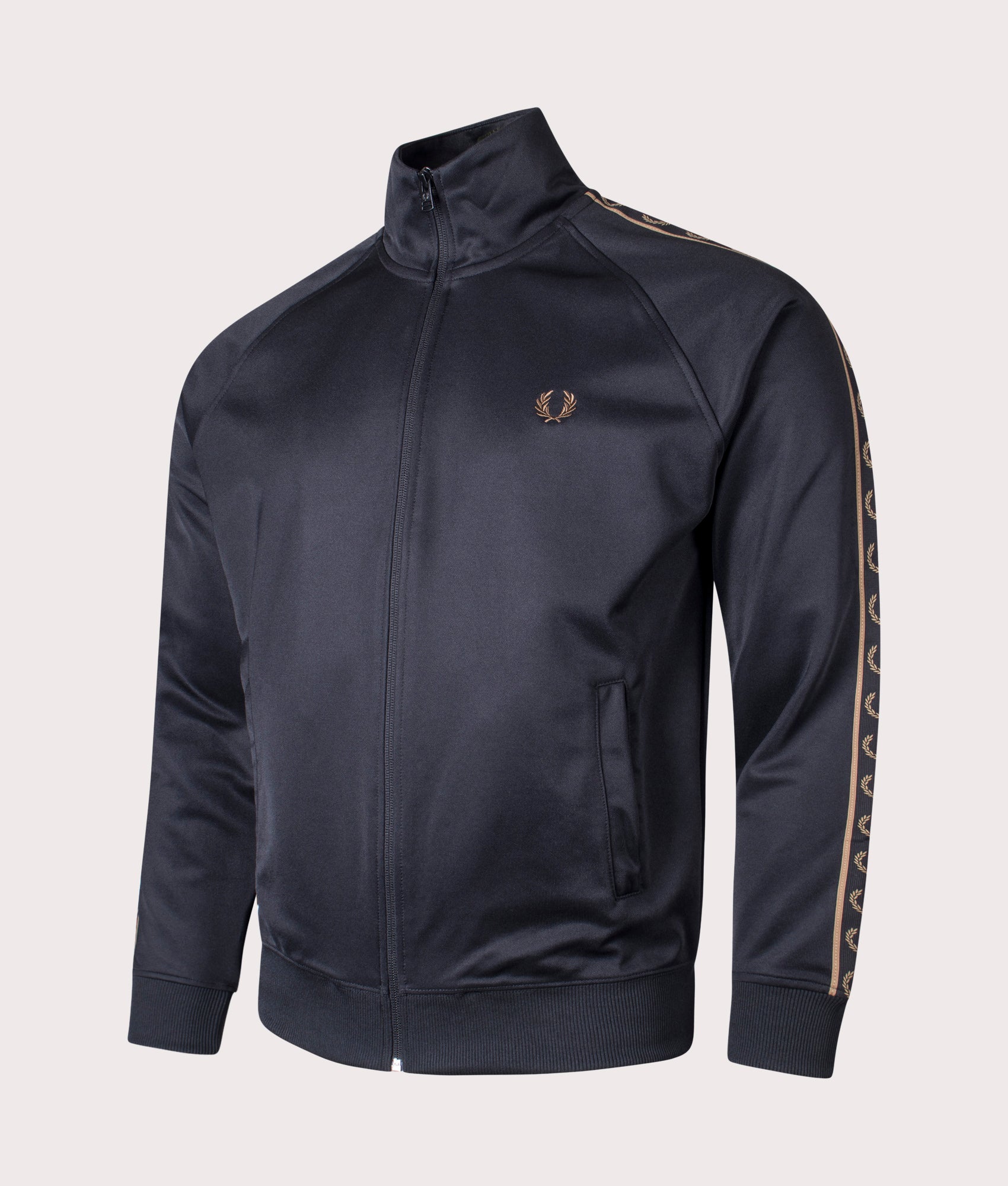 Fred Perry Mens Contrast Tape Track Top - Colour: U78 Black/Warm Stone - Size: XL