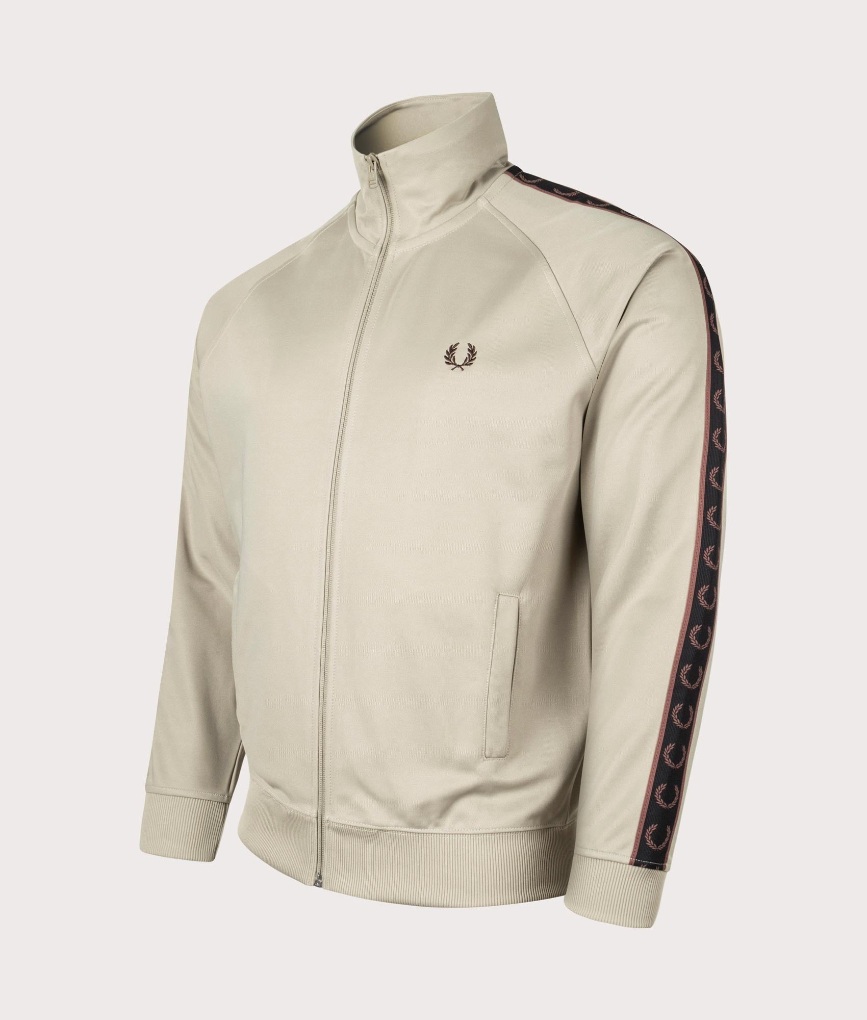 Fred Perry Mens Contrast Tape Track Top - Colour: U84 Warm Grey/Carrington Road Brick - Size: Large