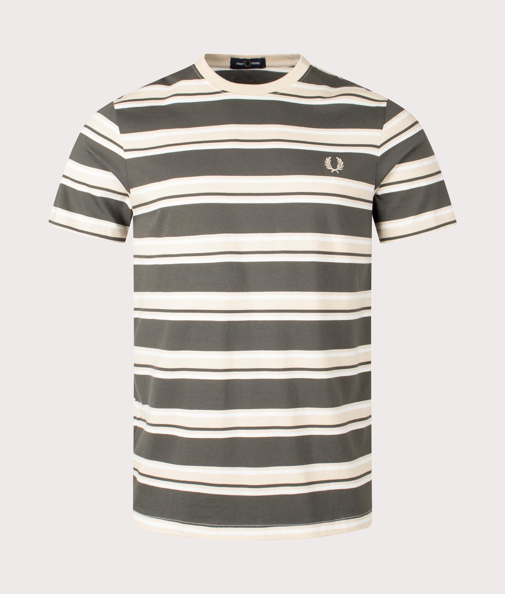 Fred Perry Mens Stripe T-Shirt - Colour: U98 Field Green/Snow White/Oatmeal - Size: XXL