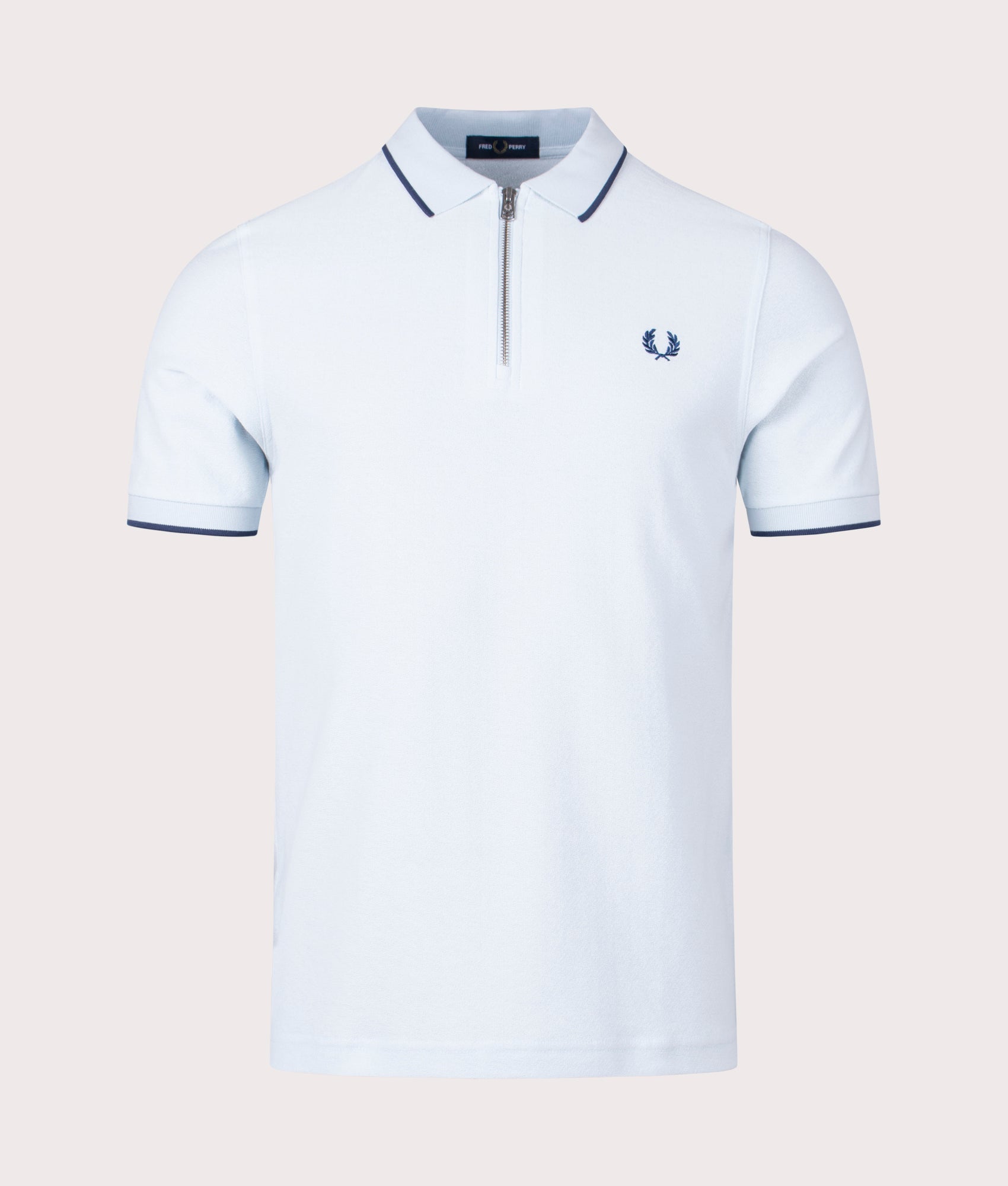 Fred Perry Mens Crepe Pique Zip Neck Polo Shirt - Colour: R30 Light Ice - Size: XL
