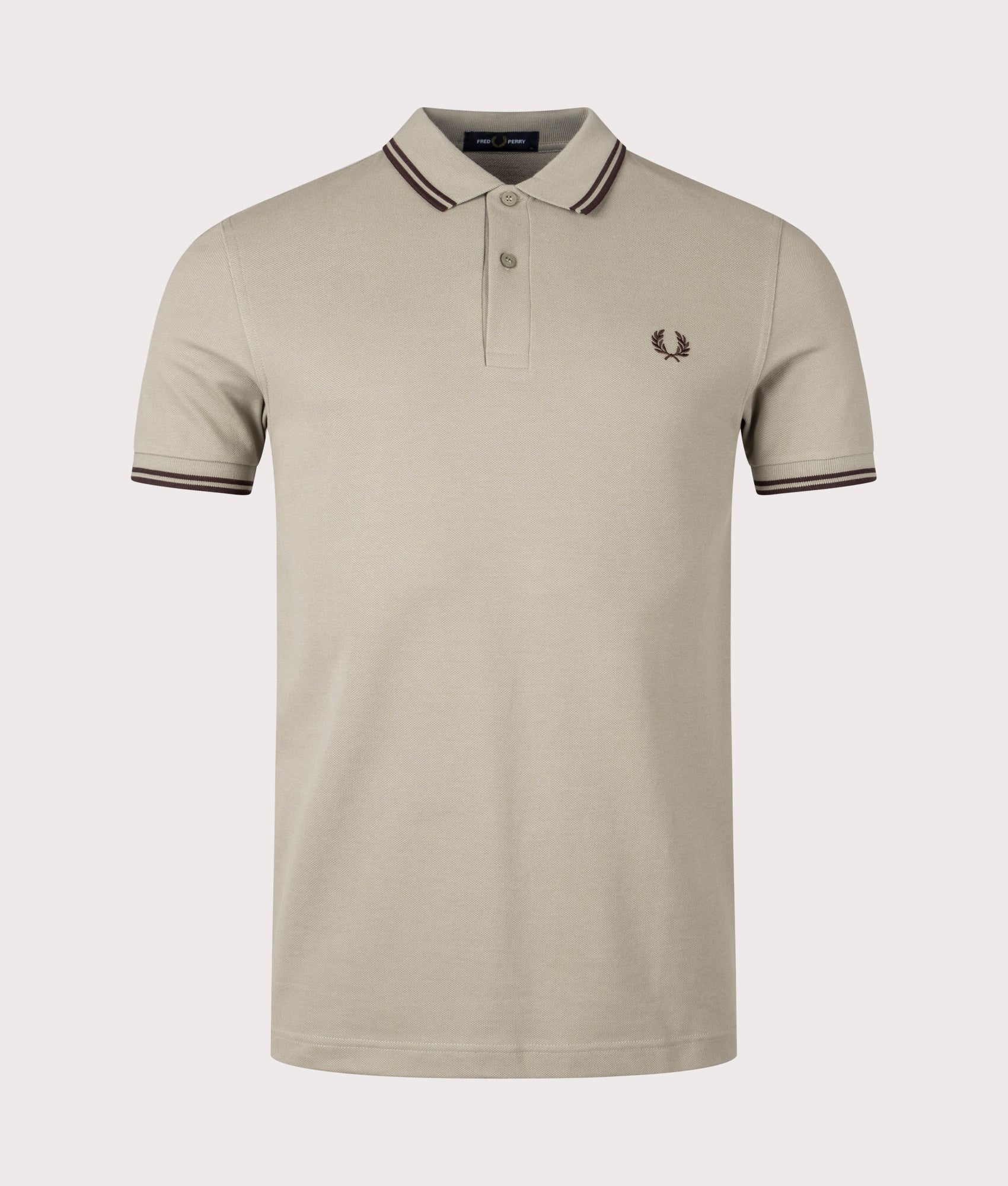 Fred Perry Mens Twin Tipped Fred Perry Polo Shirt - Colour: U84 Warm Grey/Carrington Road Brick - Si