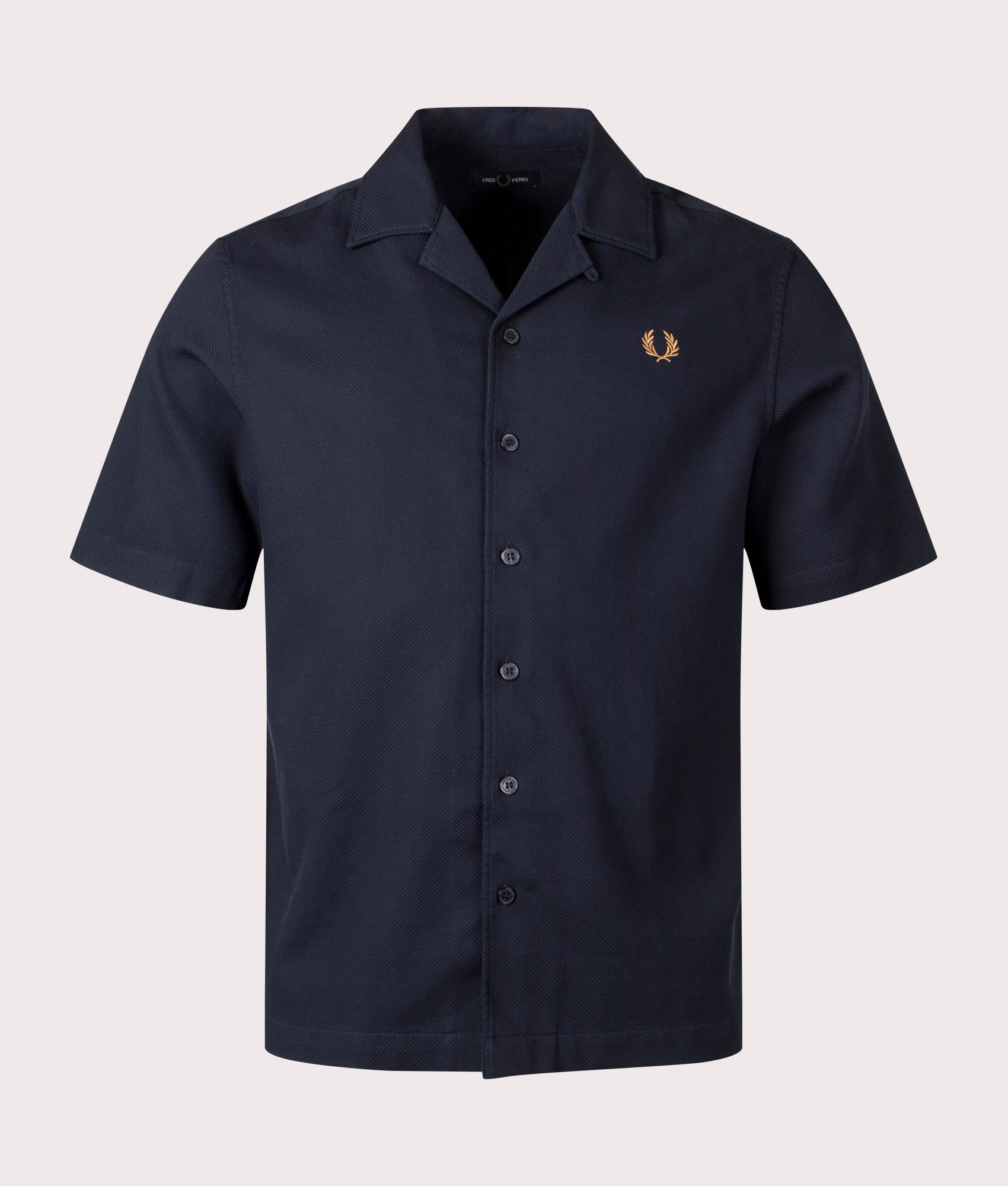 Fred Perry Mens Pique Texture Revere Collar Shirt - Colour: 608 Navy - Size: XL