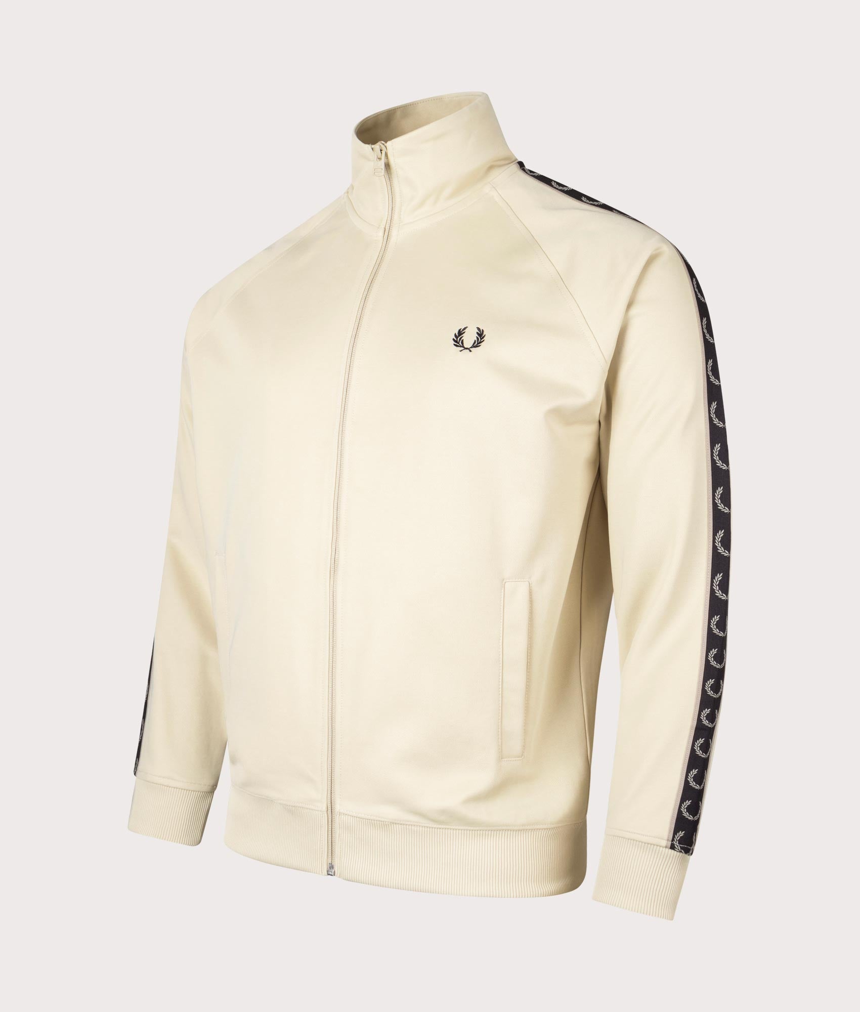 Fred Perry Mens Contrast Tape Track Top - Colour: V57 Oatmeal/Warm Grey - Size: Medium