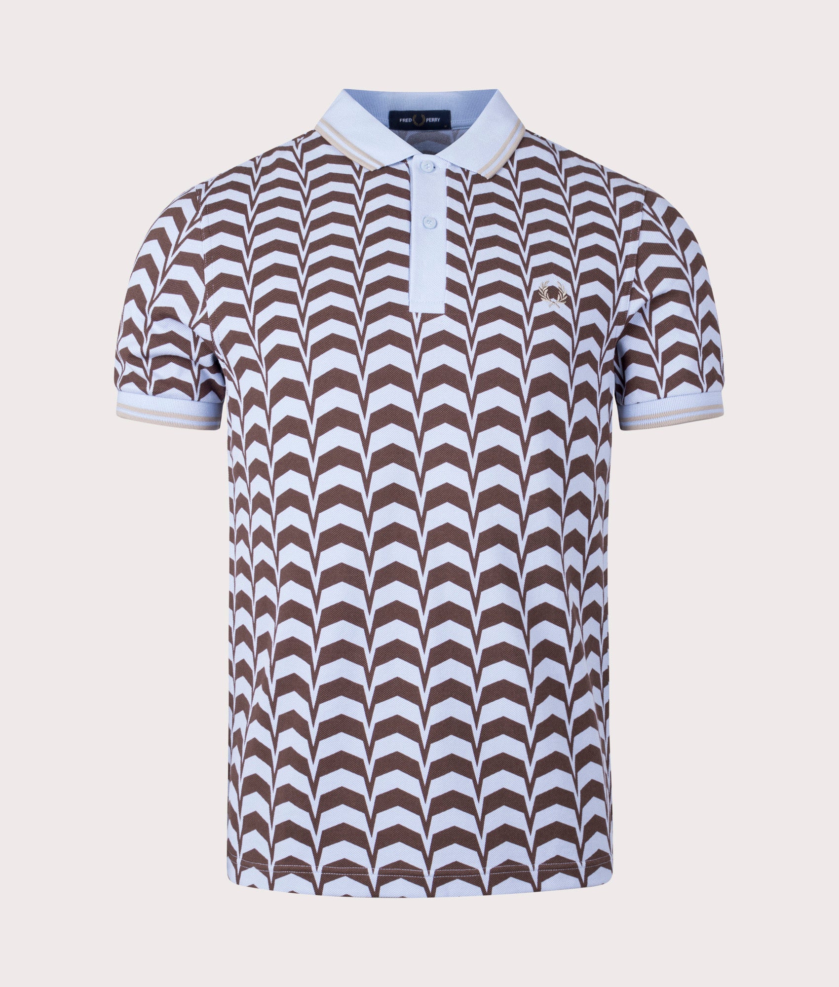 Fred Perry Mens Bold Print Polo Shirt - Colour: 146 Light Smoke - Size: Large