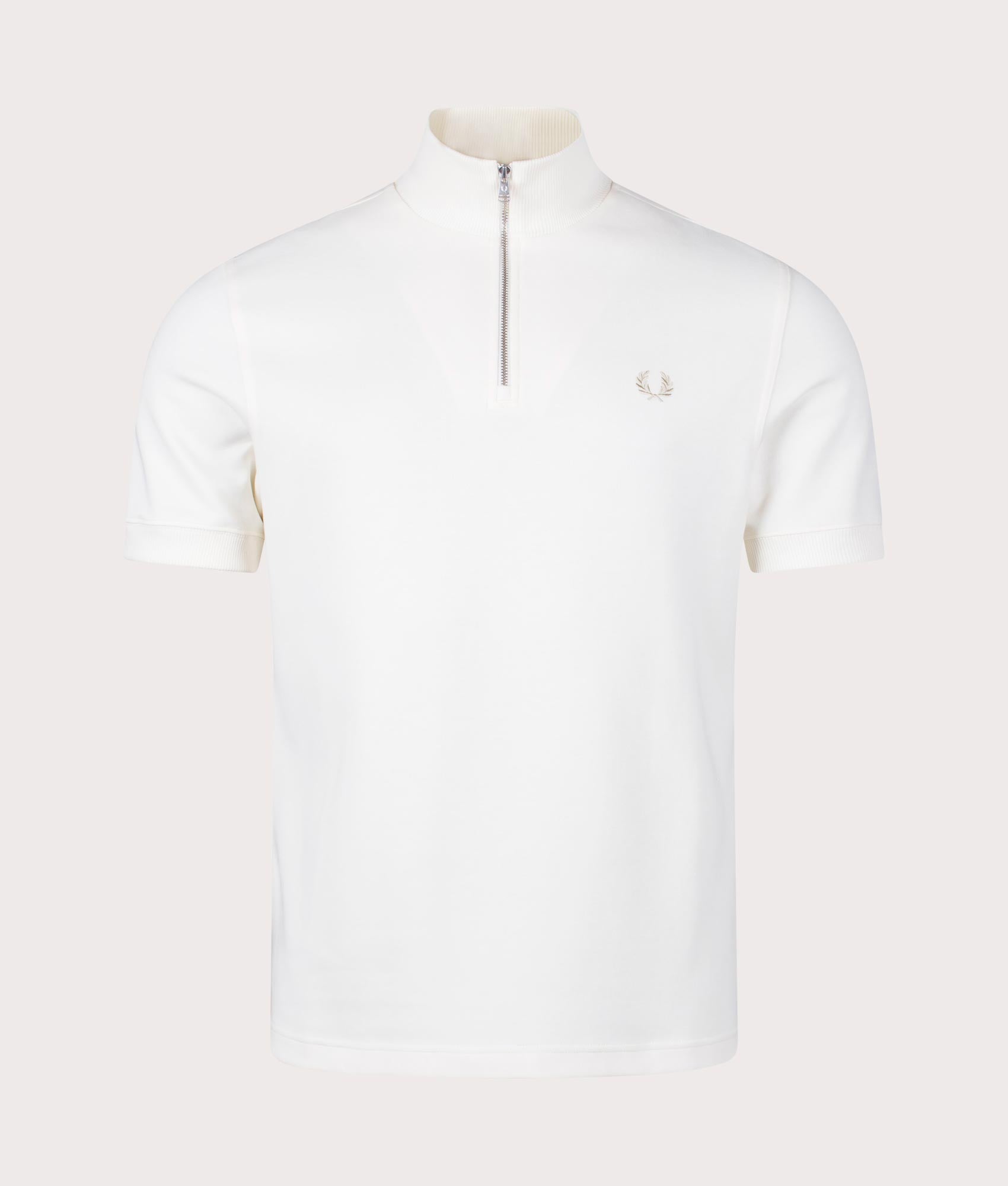 Fred Perry Mens Slub Jersey Zip Neck T-Shirt - Colour: 560 Ecru - Size: XL