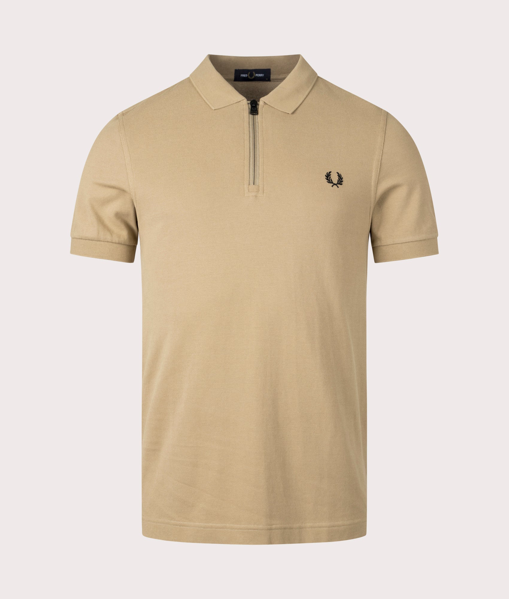 Fred Perry Mens Zip Neck Polo Shirt - Colour: 363 Warm Stone - Size: Large
