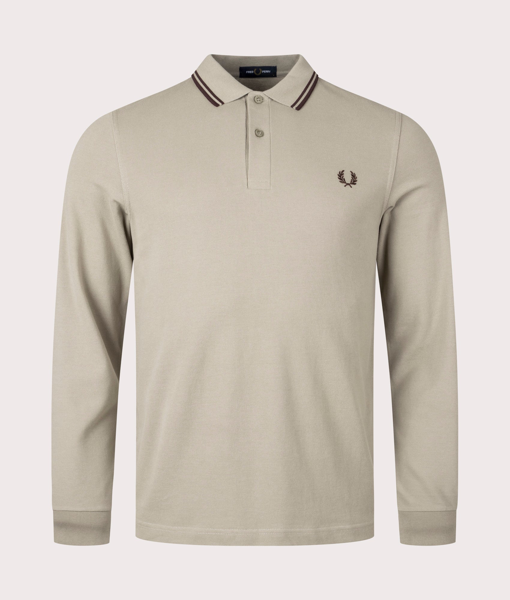 Fred Perry Mens Long Sleeve Twin Tipped Polo Shirt - Colour: U84 Warm Grey/Carrington Road Brick - S