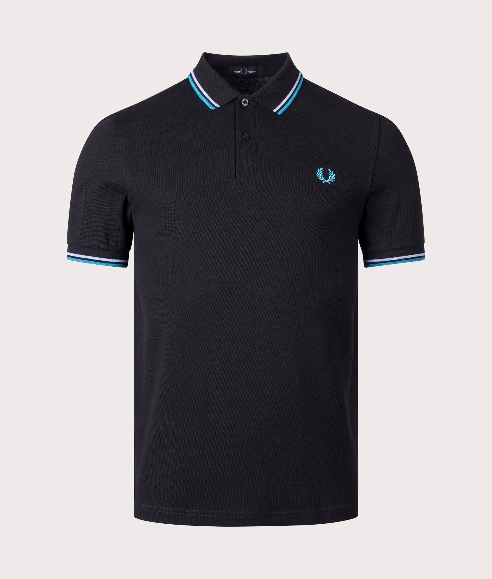 Fred Perry Mens Twin Tipped Fred Perry Shirt - Colour: V18 Black/Light Smoke/Runaway Bay Ocean - Siz