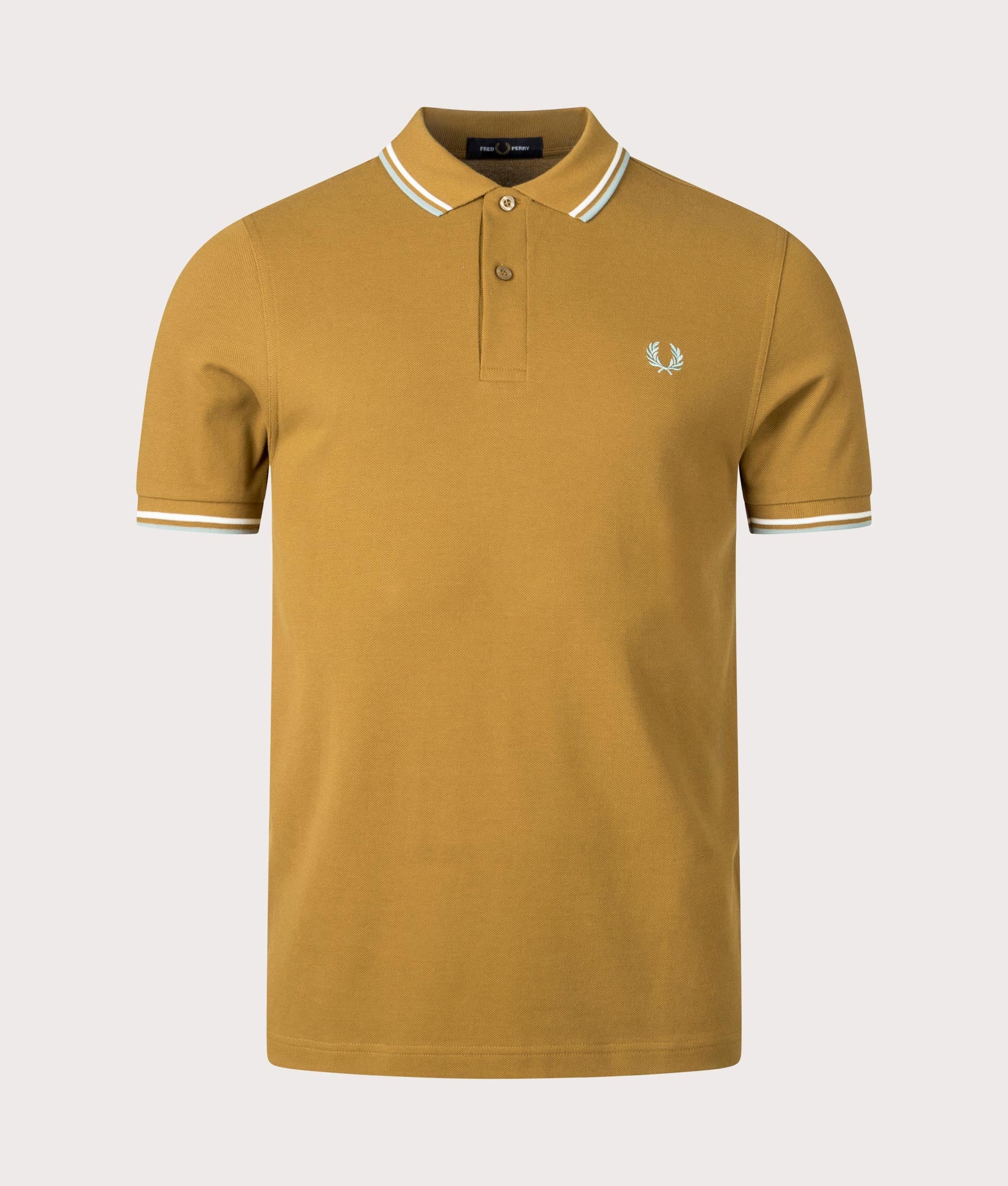 Fred Perry Mens Twin Tipped Fred Perry Polo Shirt - Colour: V23 Dark Caramel/Snow White/Silver Blue 