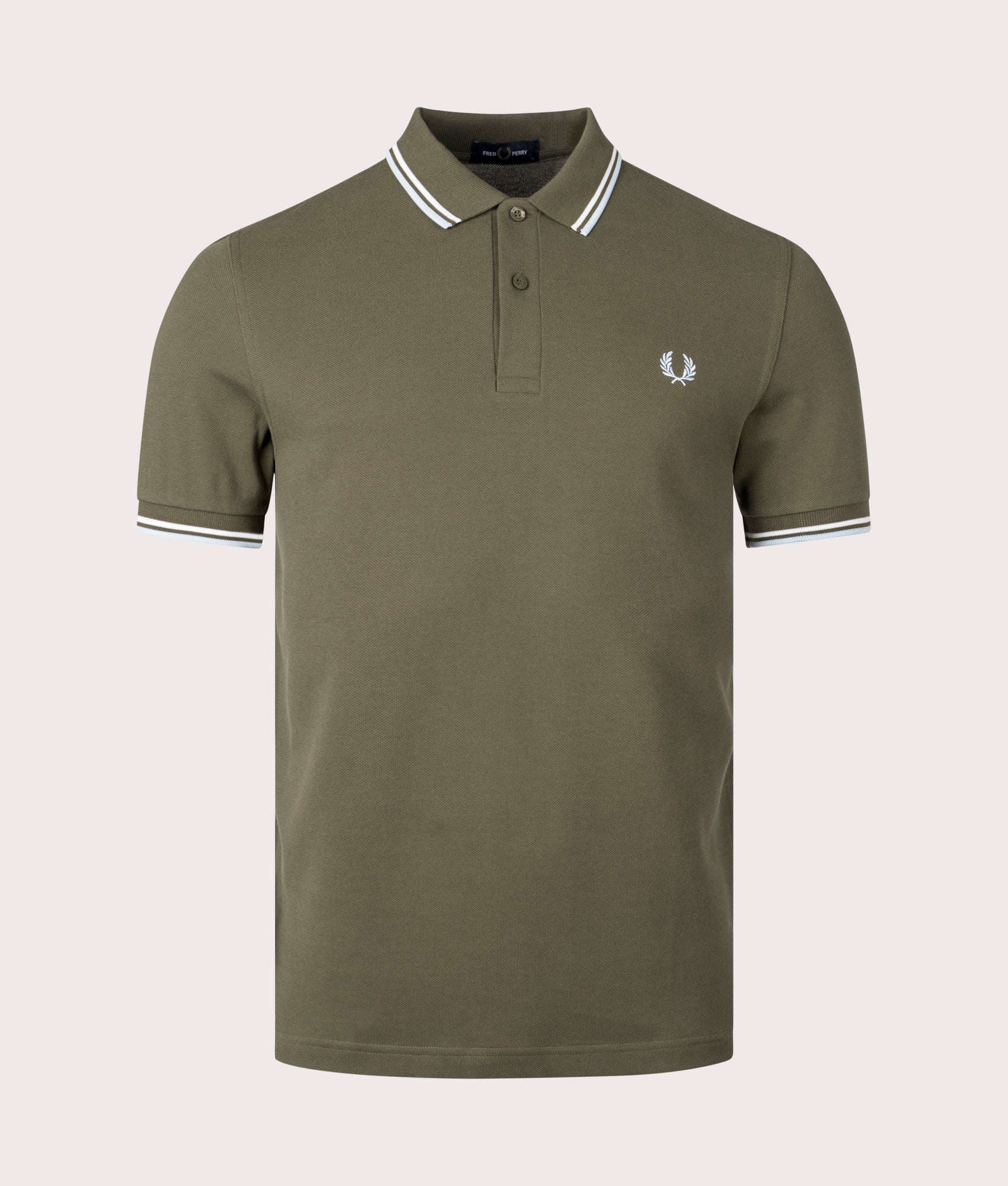 Fred Perry Mens Twin Tipped Fred Perry Shirt - Colour: V25 Uniform Green/Snow White/Light Ice - Size