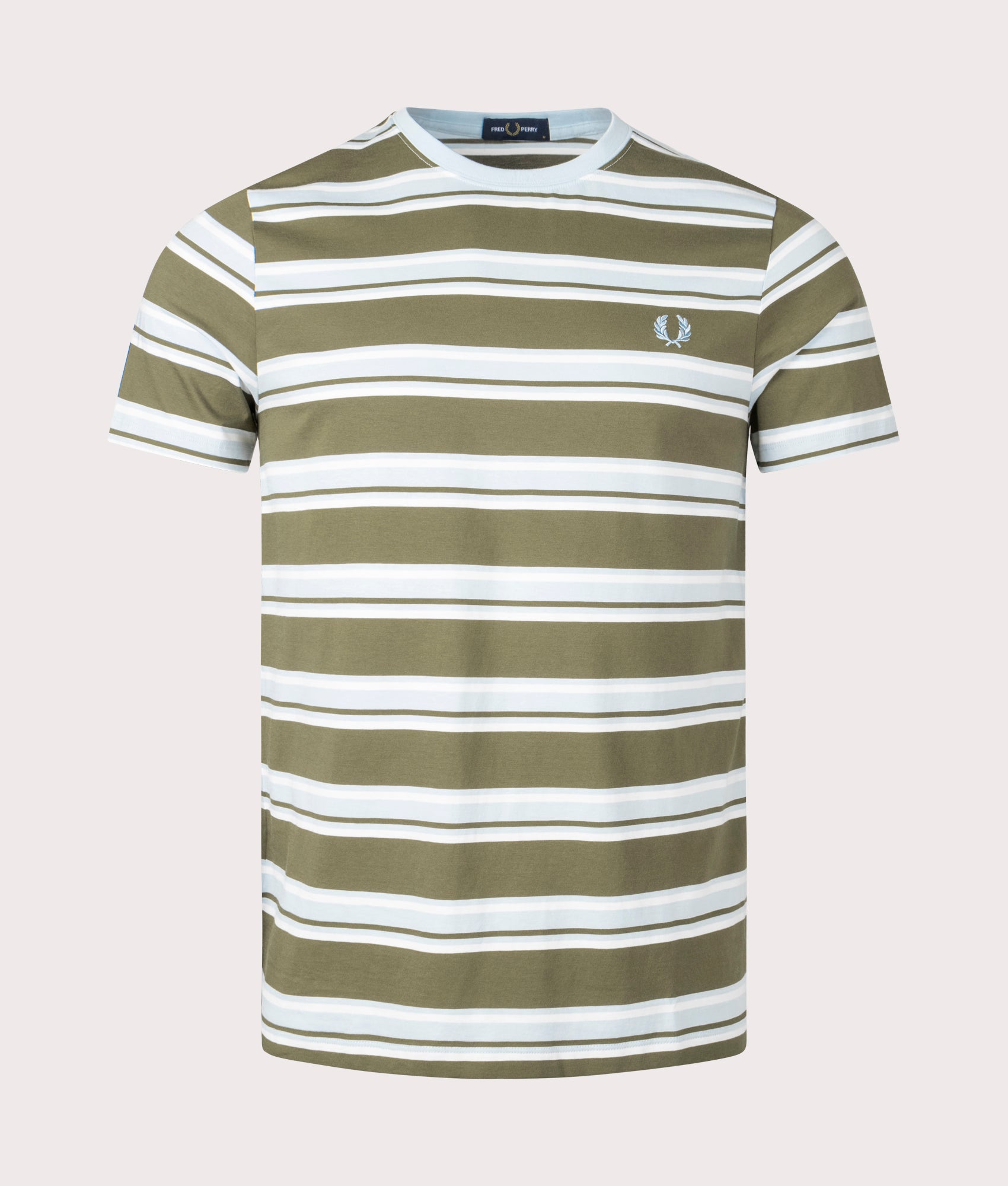 Fred Perry Mens Stripe T-Shirt - Colour: V25 Uniform Green/Snow White/Light Ice - Size: XXL