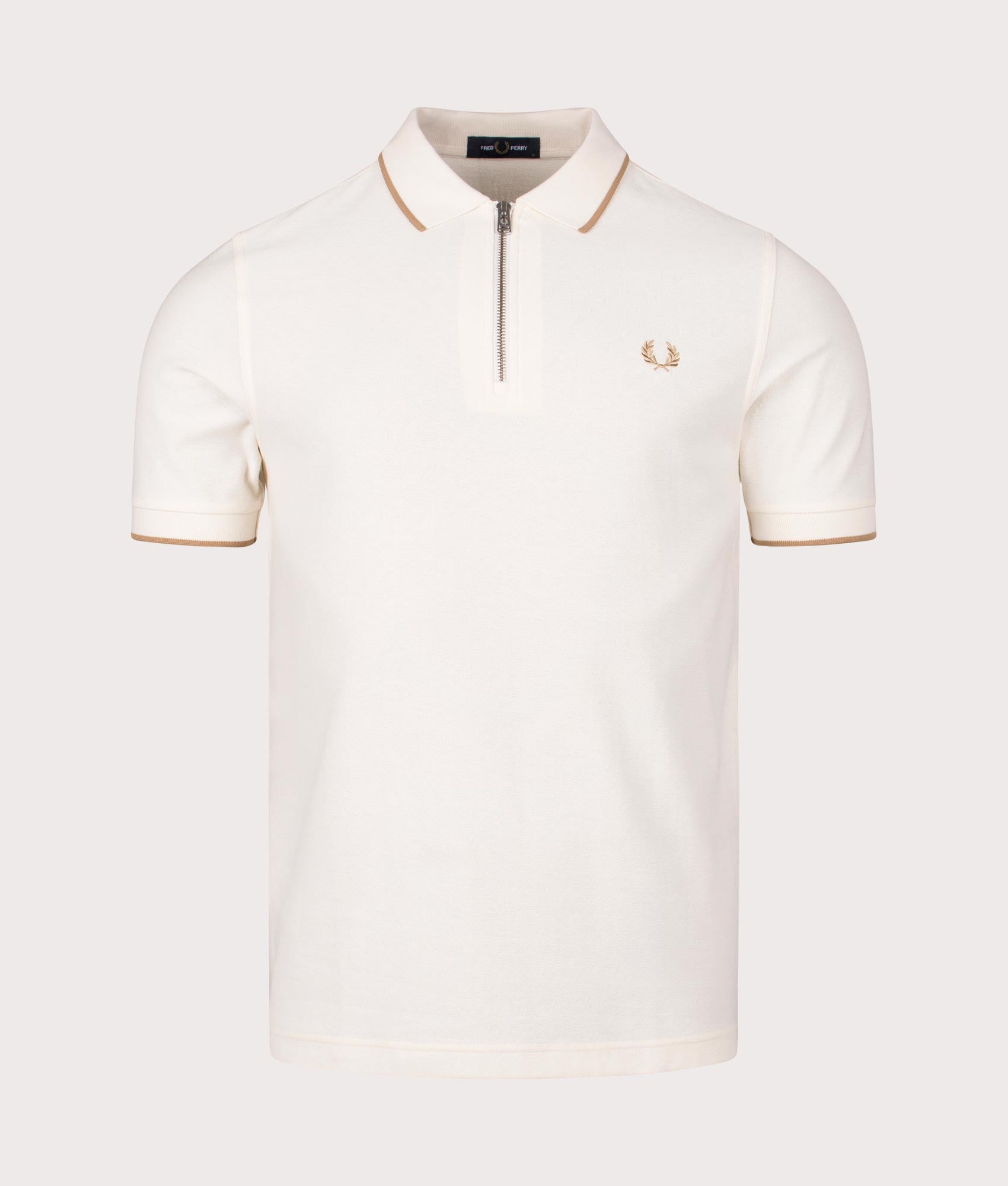 Fred Perry Mens Crepe Pique Zip Neck Polo Shrt - Colour: 560 Ecru - Size: XXL