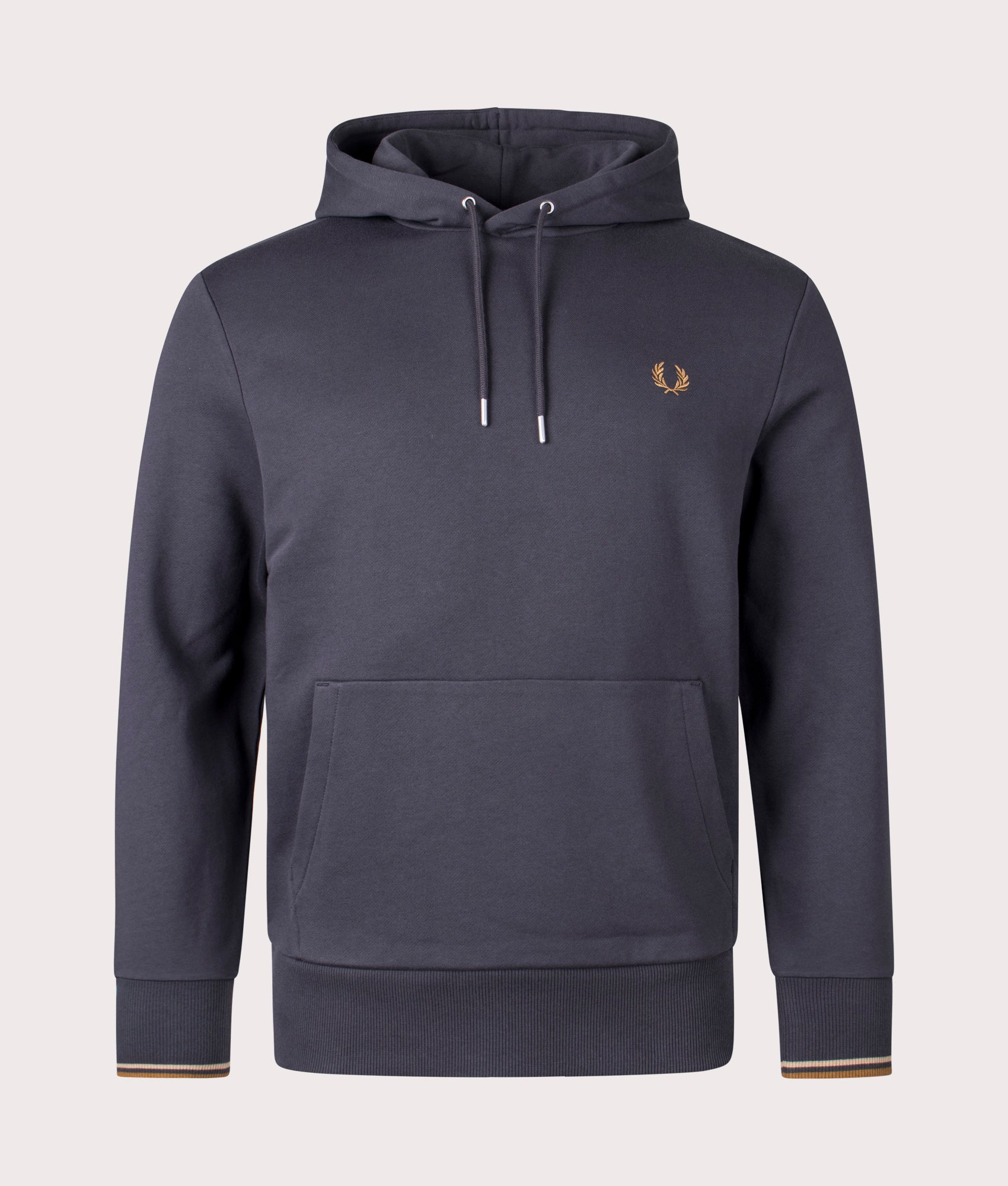 Fred Perry Mens Tipped Hooded Sweatshirt - Colour: V07 Anchor Grey/Dark Caramel - Size: Medium