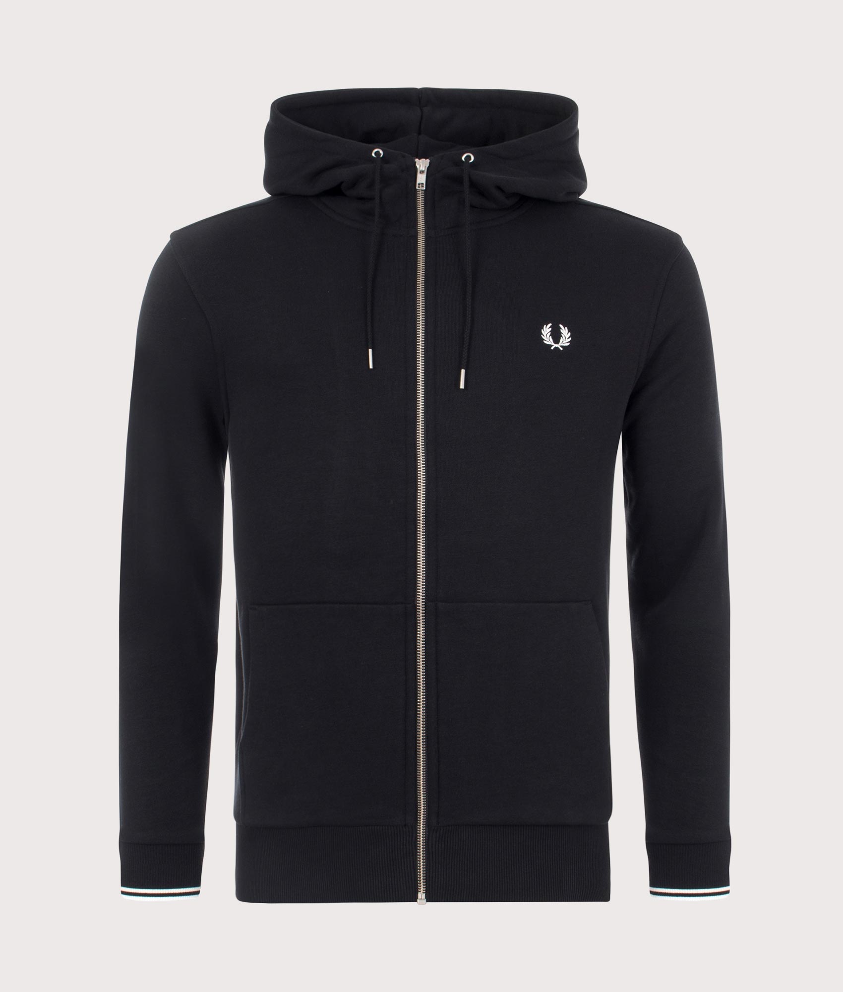 Fred Perry Mens Zip Through Contrast Tipped Hoodie - Colour: Core 198 Black - Size: Large