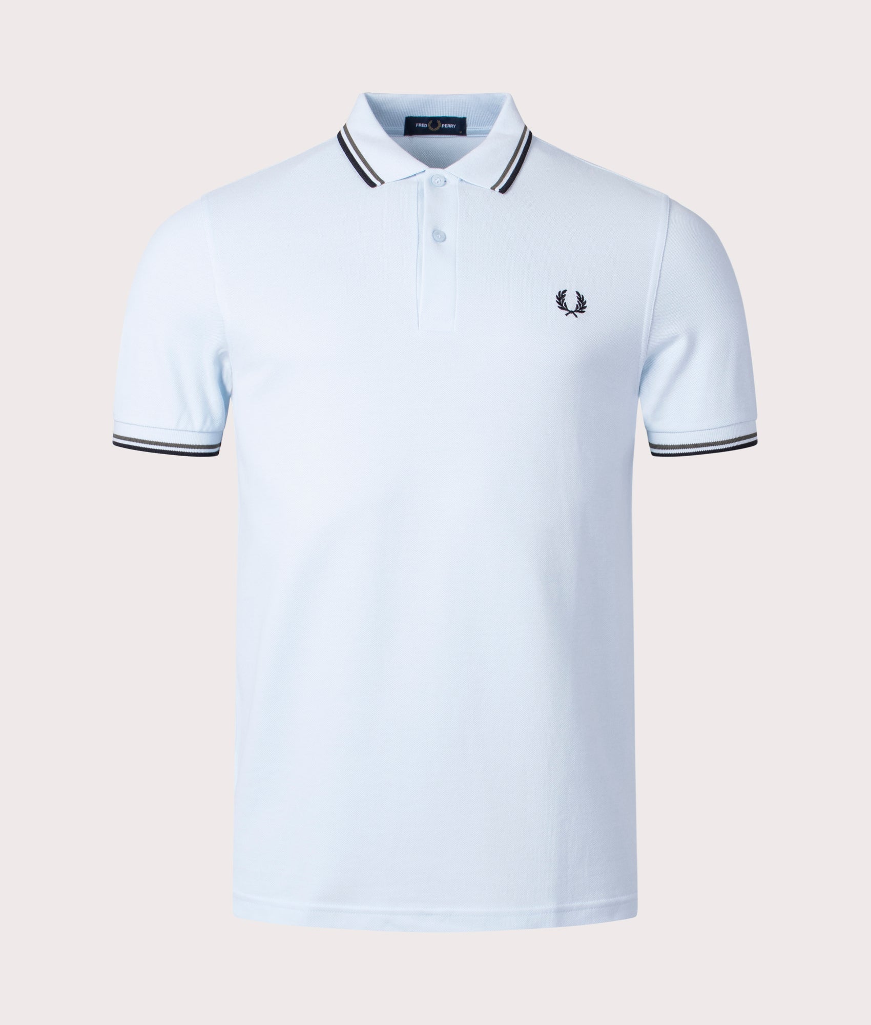 Fred Perry Mens Twin Tipped Polo Shirt - Colour: T43 Light Ice/Field Green/Black - Size: Large