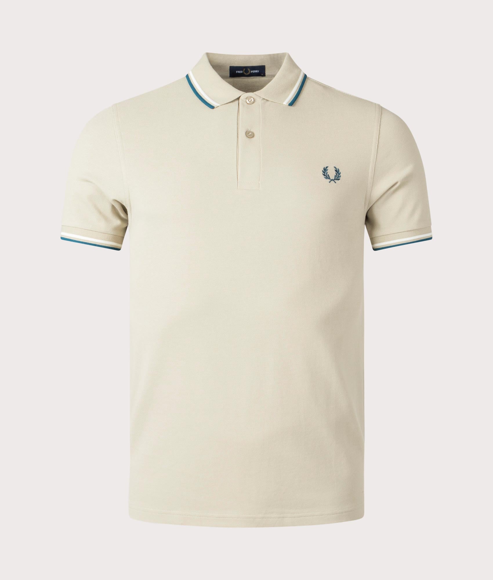 Fred Perry Mens Twin Tipped Fred Perry Polo Shirt - Colour: T48 Light Oyster/Snow White/Petrol Blue 