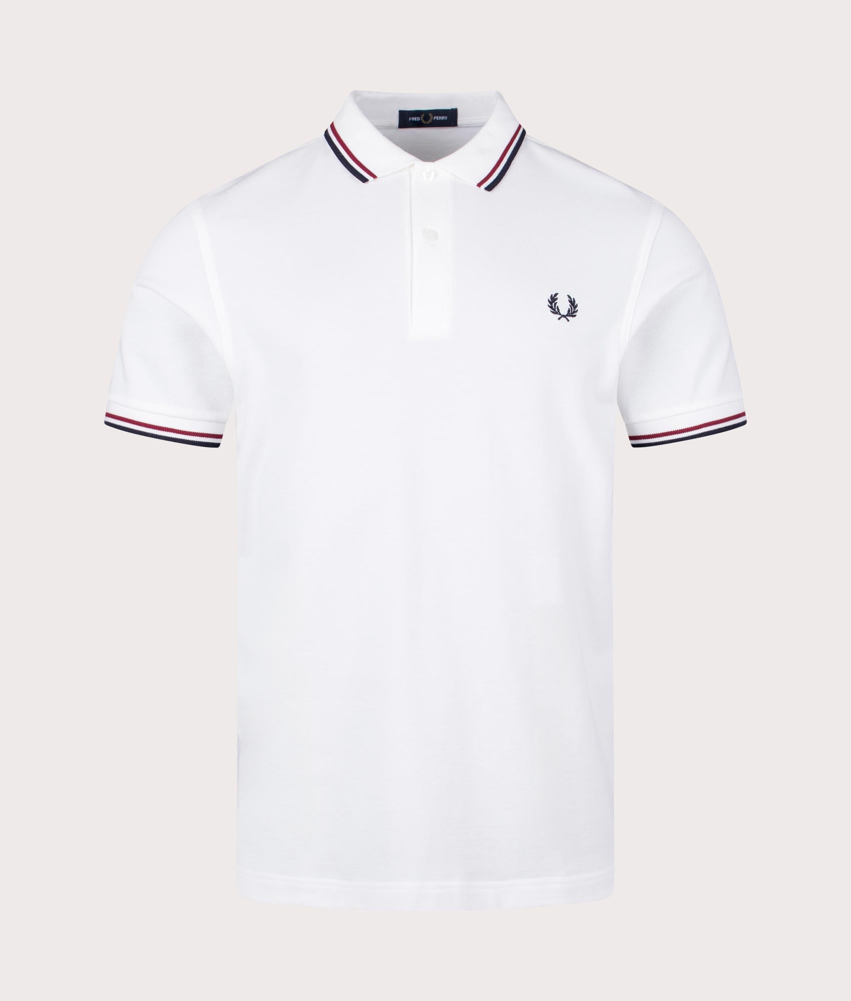 Fred Perry Mens Twin Tipped Fred Perry Polo Shirt - Colour: T60 Snow White/Brick Red/Navy - Size: XX