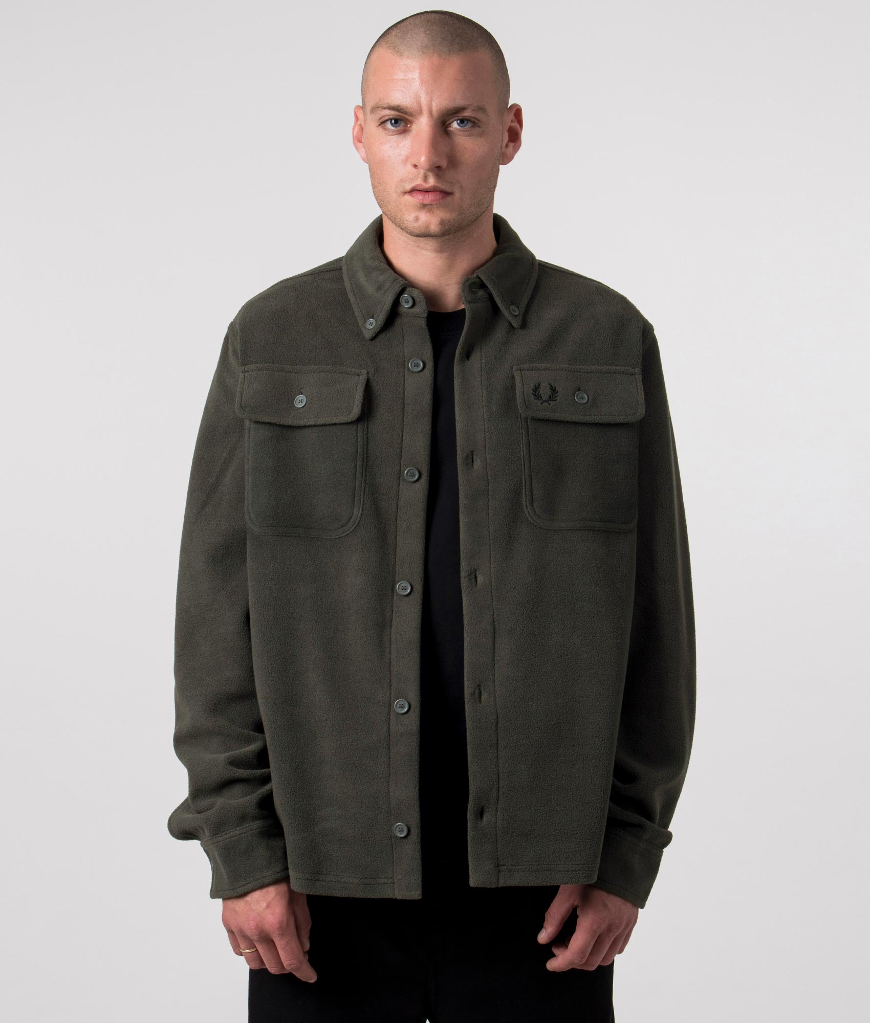 Fred Perry Mens Fleece Overshirt - Colour: 638 Field Green - Size: XL