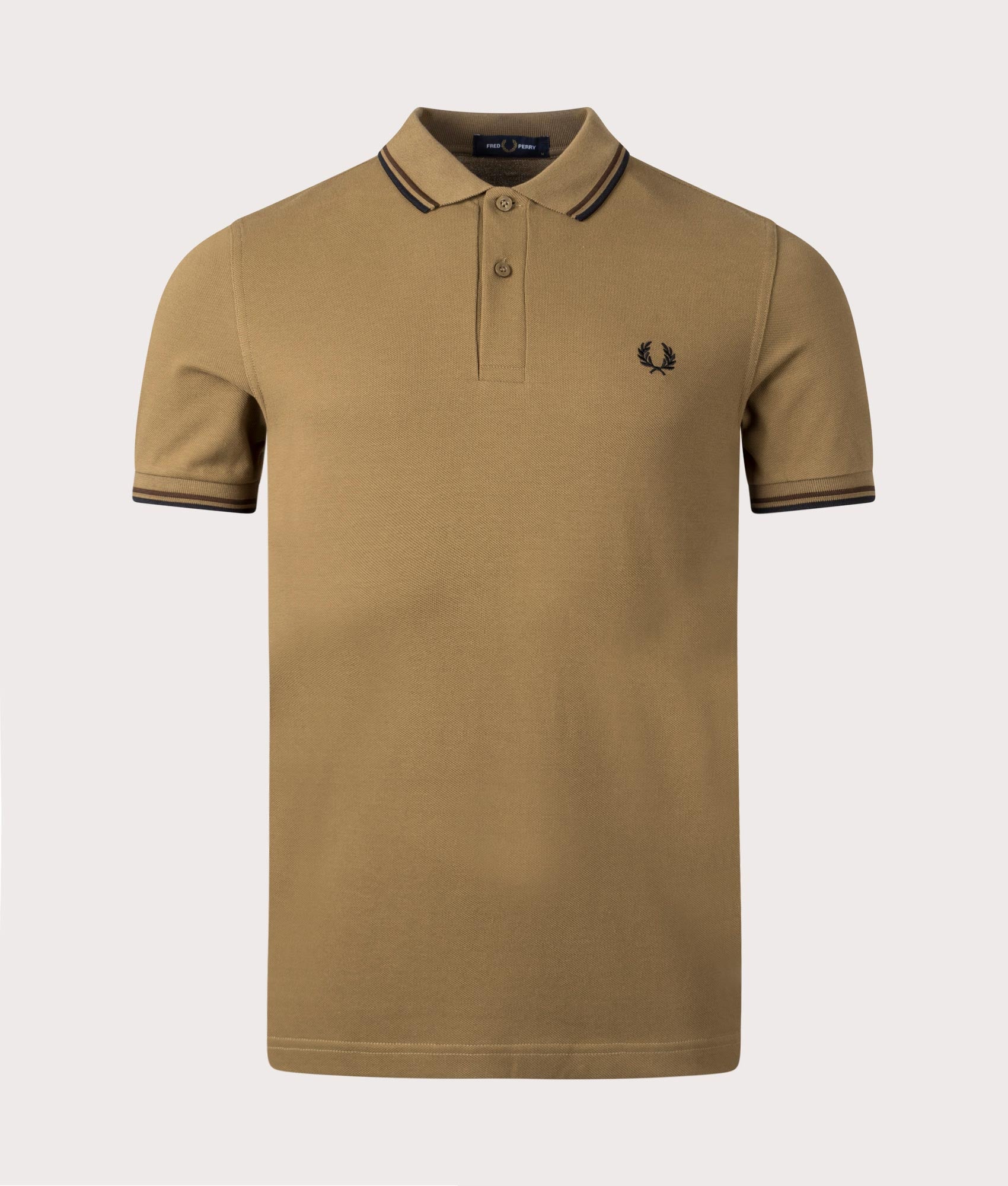 Fred Perry Mens Twin Tipped Polo Shirt - Colour: U40 Shaded Stone/Burnt Tobacco/Black - Size: Large