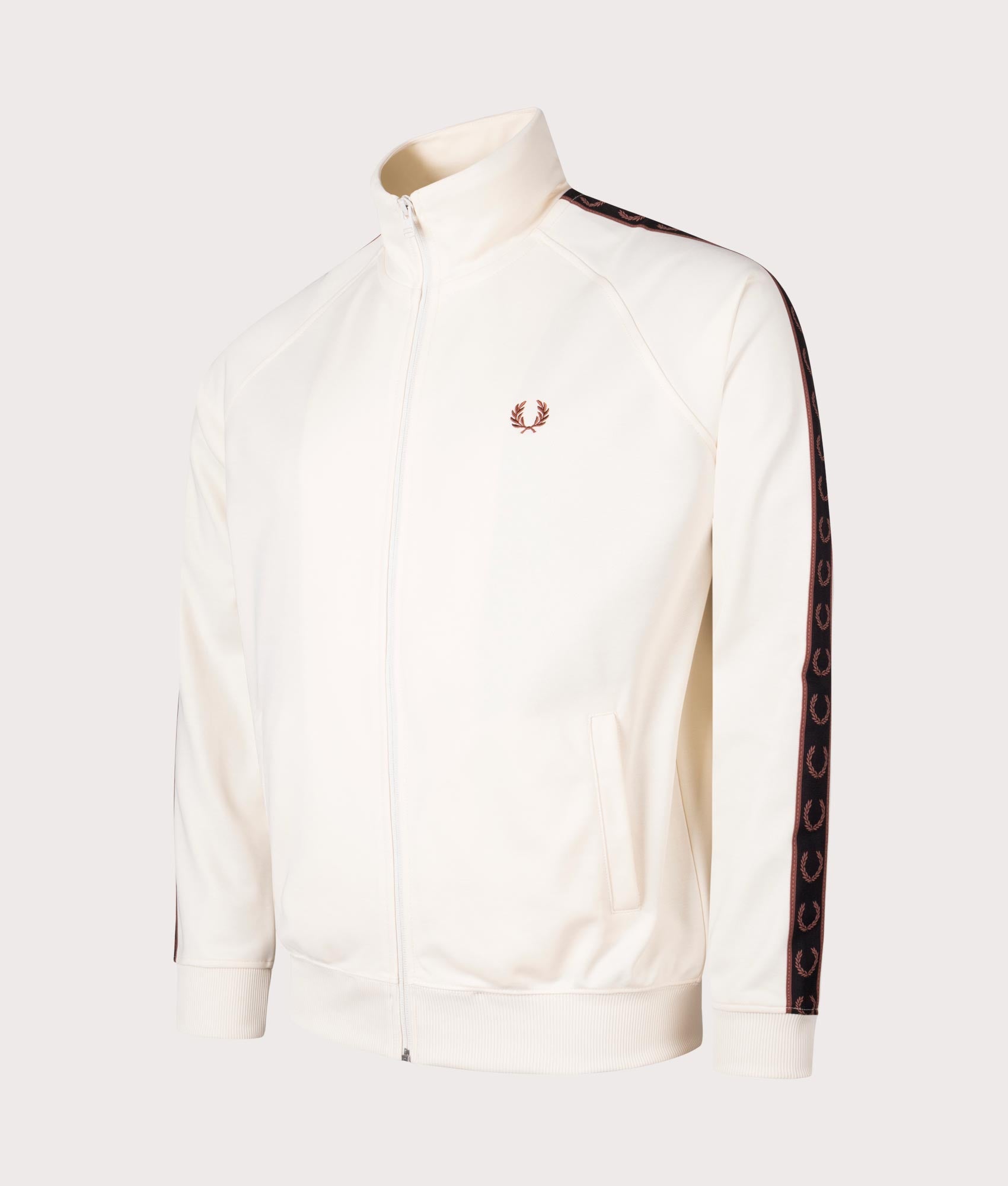 Fred Perry Mens Contrast Tape Track Top - Colour: U09 Ecru/Whisky Brown - Size: XL