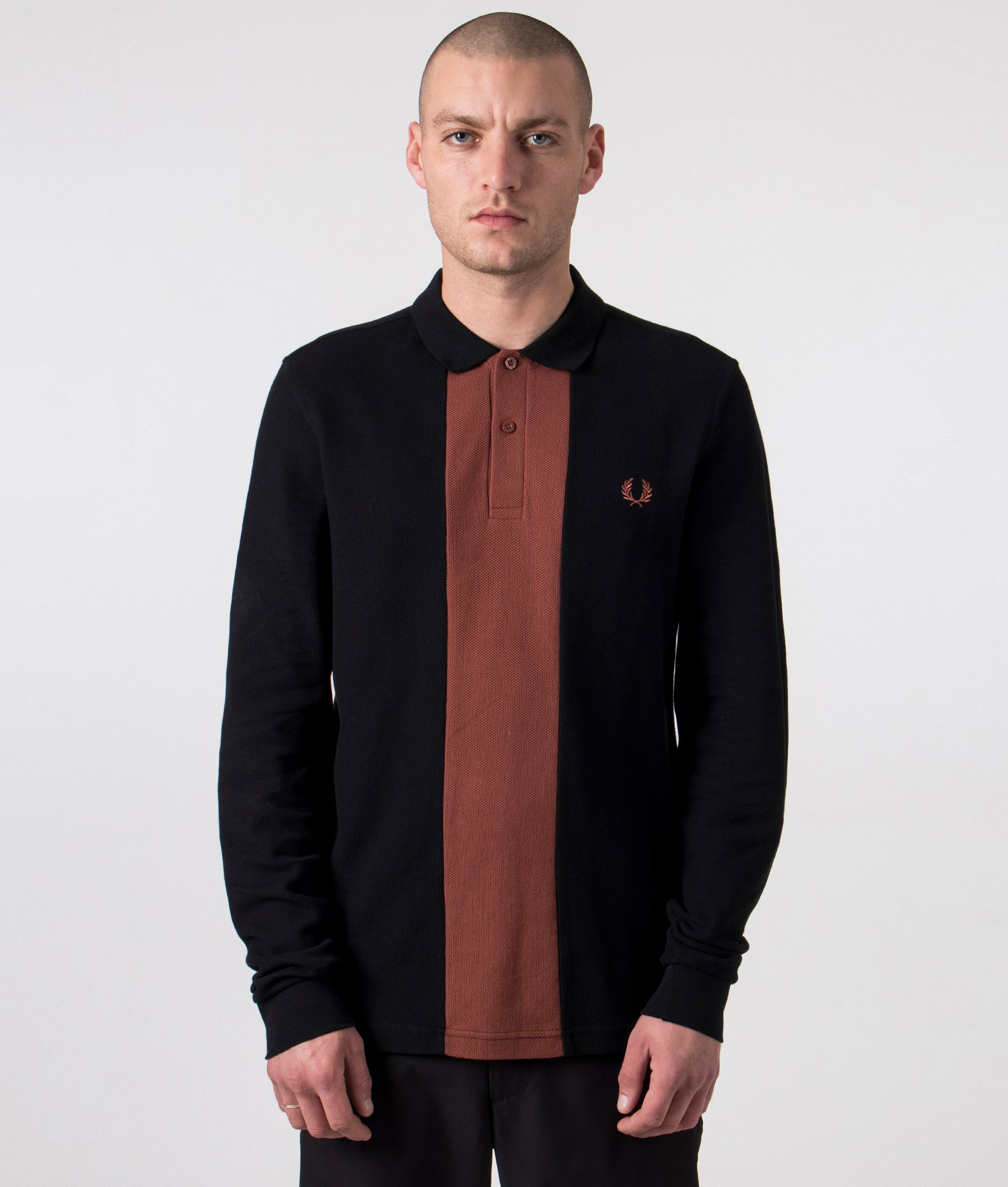 Fred Perry Mens Long Sleeve Panelled Polo Shirt - Colour: 102 Black - Size: XL