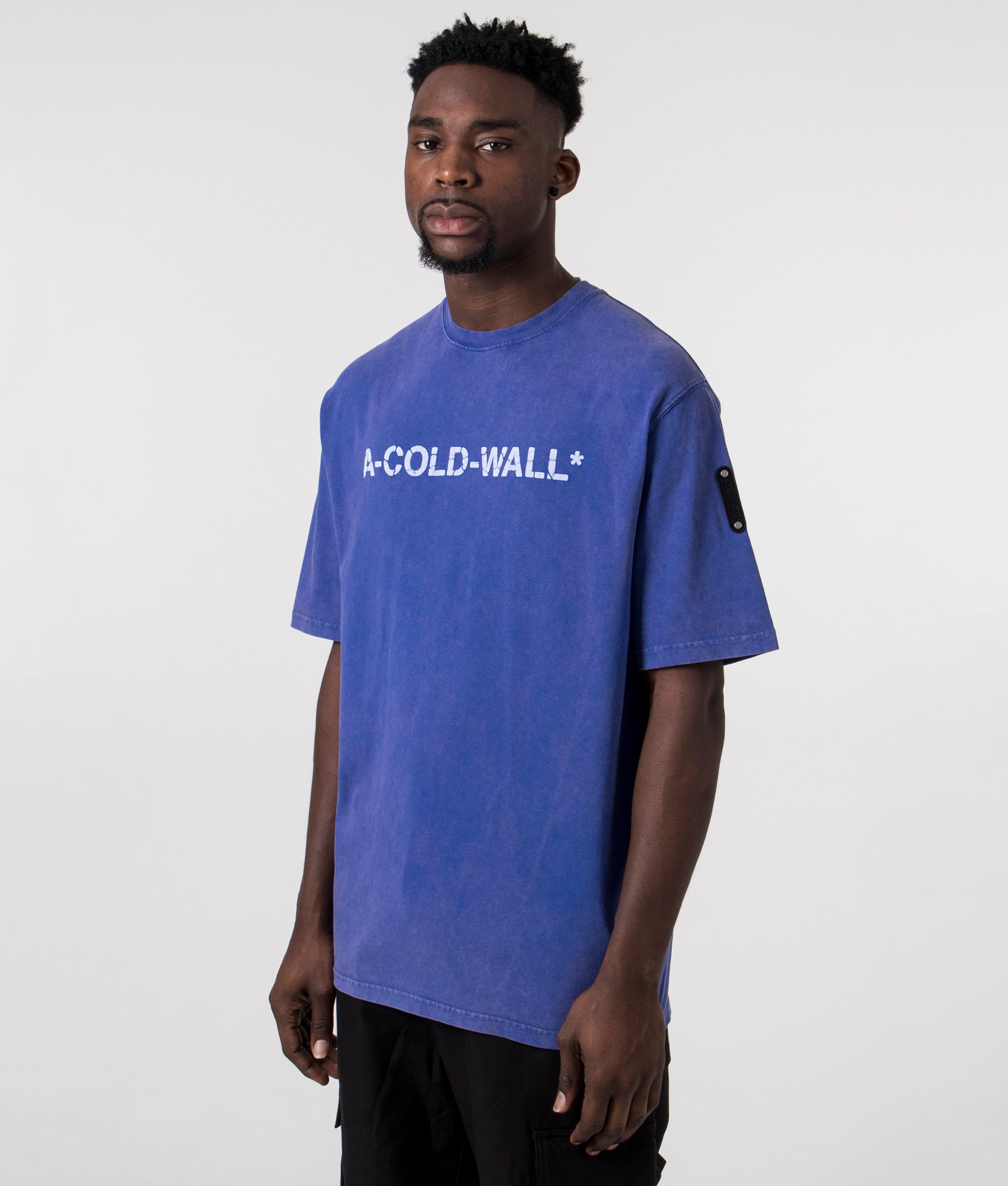 A-COLD-WALL* Mens Relaxed Fit Overdye Logo T-Shirt - Colour: Volt Blue - Size: Large