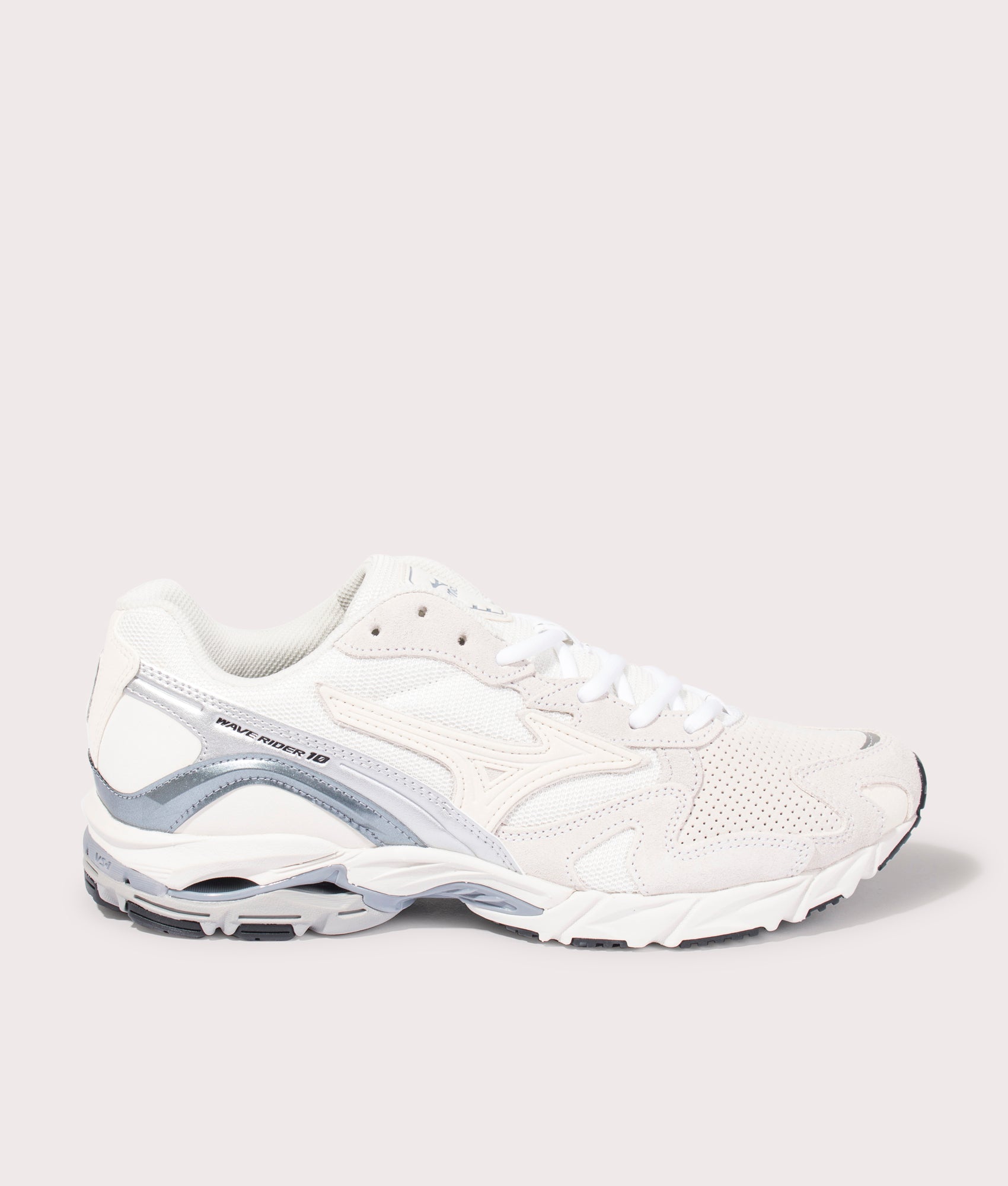 Mizuno Mens Wave Rider 10 Sneakers - Colour: 01 White/Vaporous Gray/Tradewinds - Size: 8