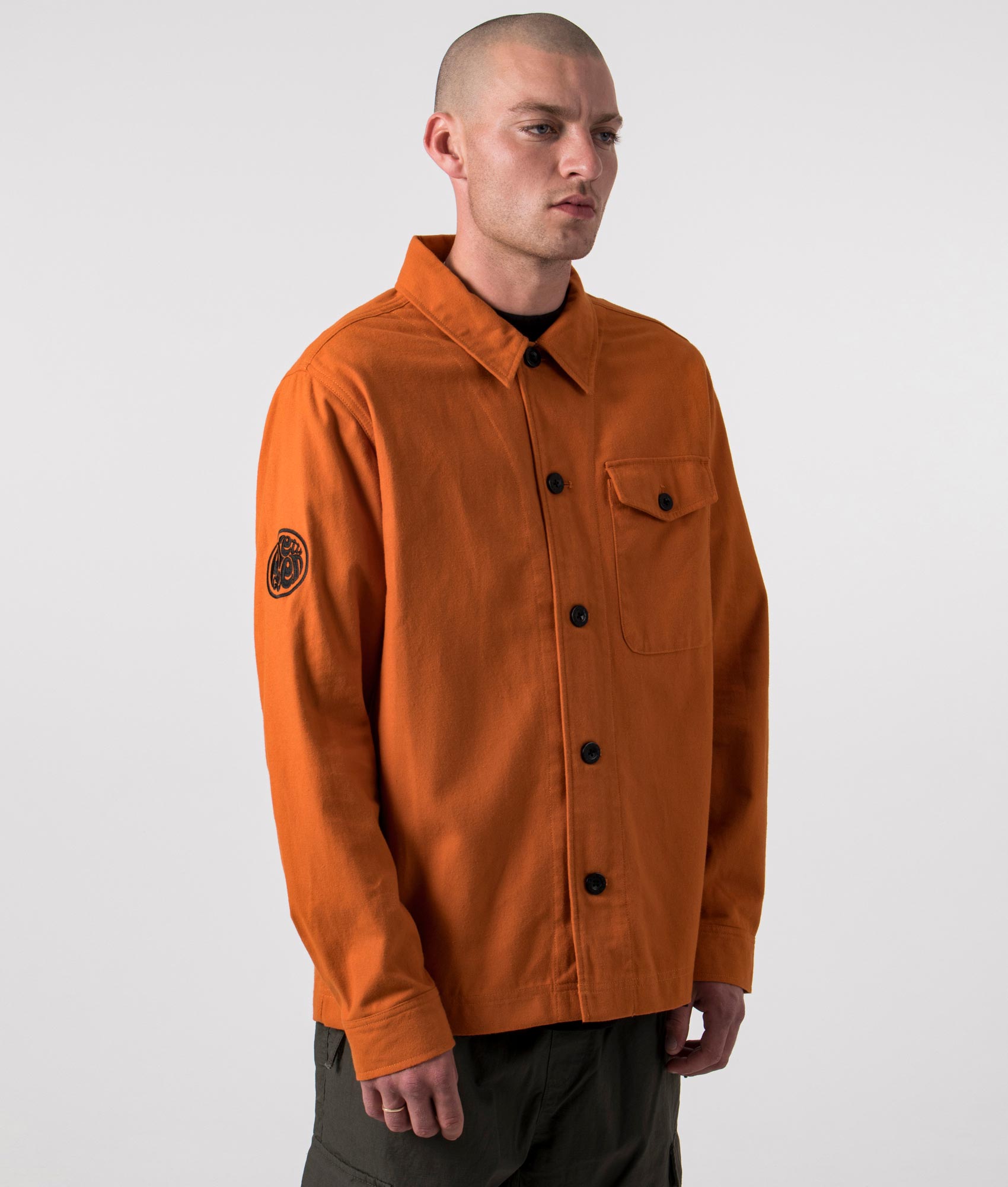 Pretty Green Mens Fairford Plain Overshirt - Colour: Orange - Size: XL