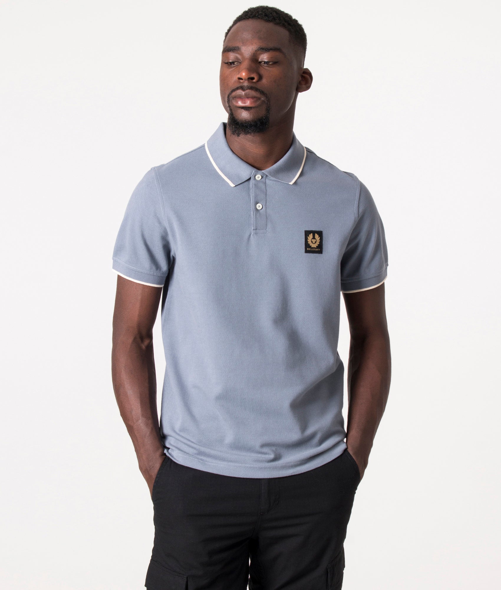 Belstaff Mens Tipped Polo Shirt - Colour: Blue Flint - Size: Medium