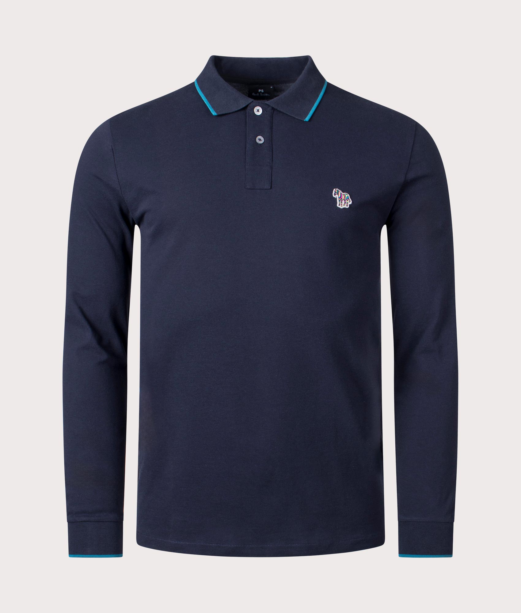 PS Paul Smith Mens Long Sleeve Zebra Badge Polo Shirt - Colour: 49 Navy - Size: Medium