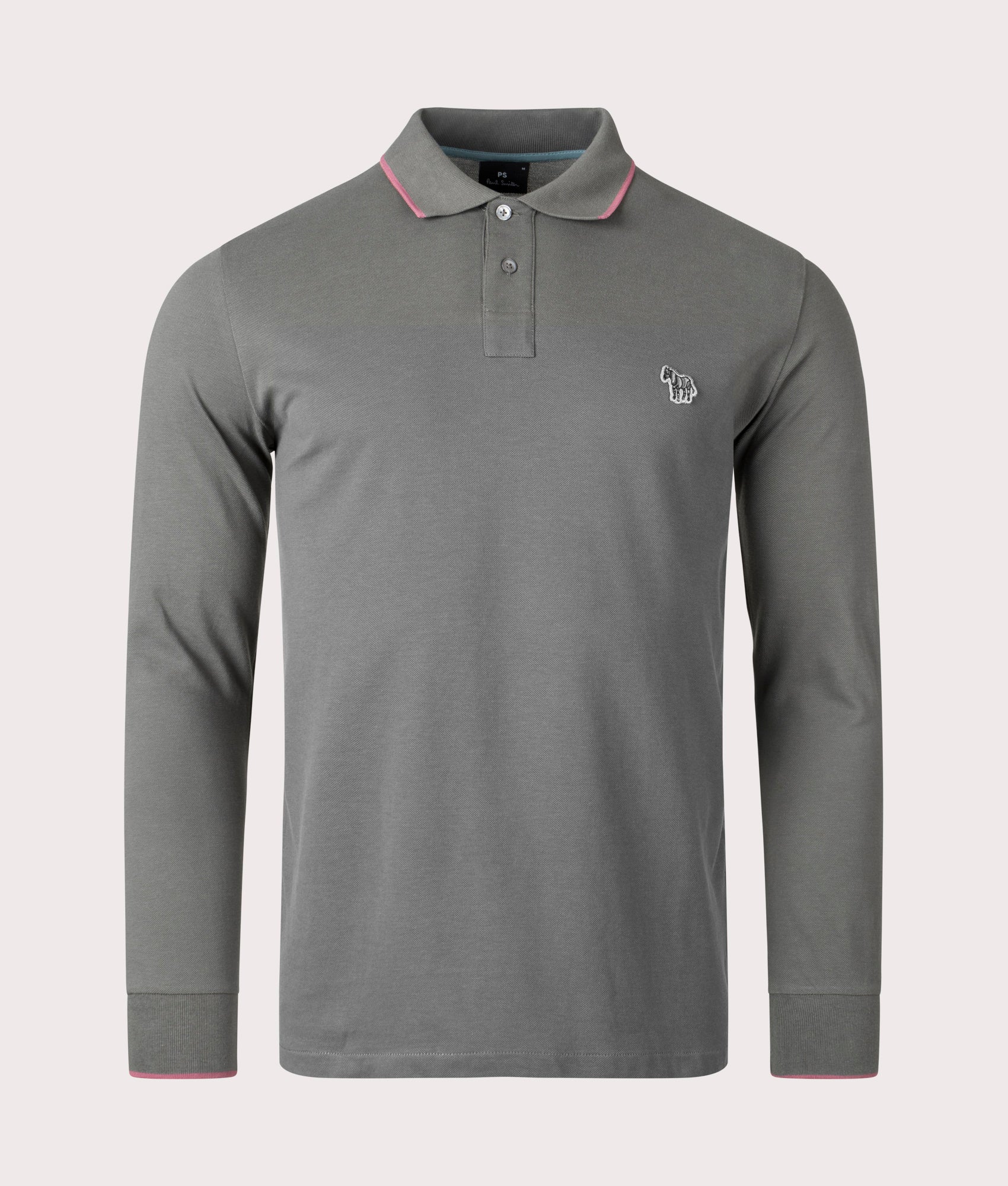 PS Paul Smith Mens Long Sleeve Zebra Badge Polo Shirt - Colour: 76 Slate - Size: Large