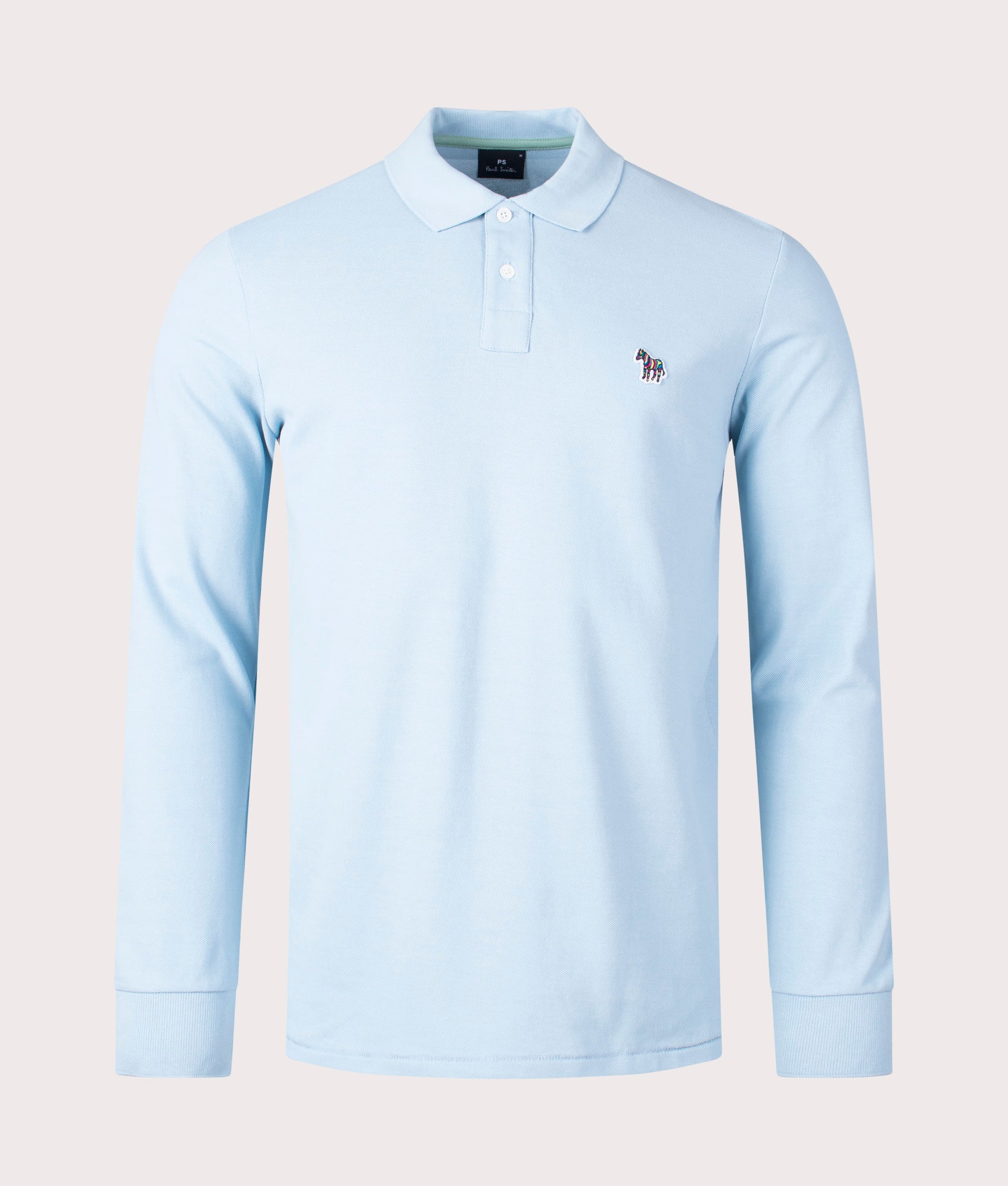 PS Paul Smith Mens Long Sleeve Zebra Badge Polo Shirt - Colour: 41C Light Blue - Size: Medium