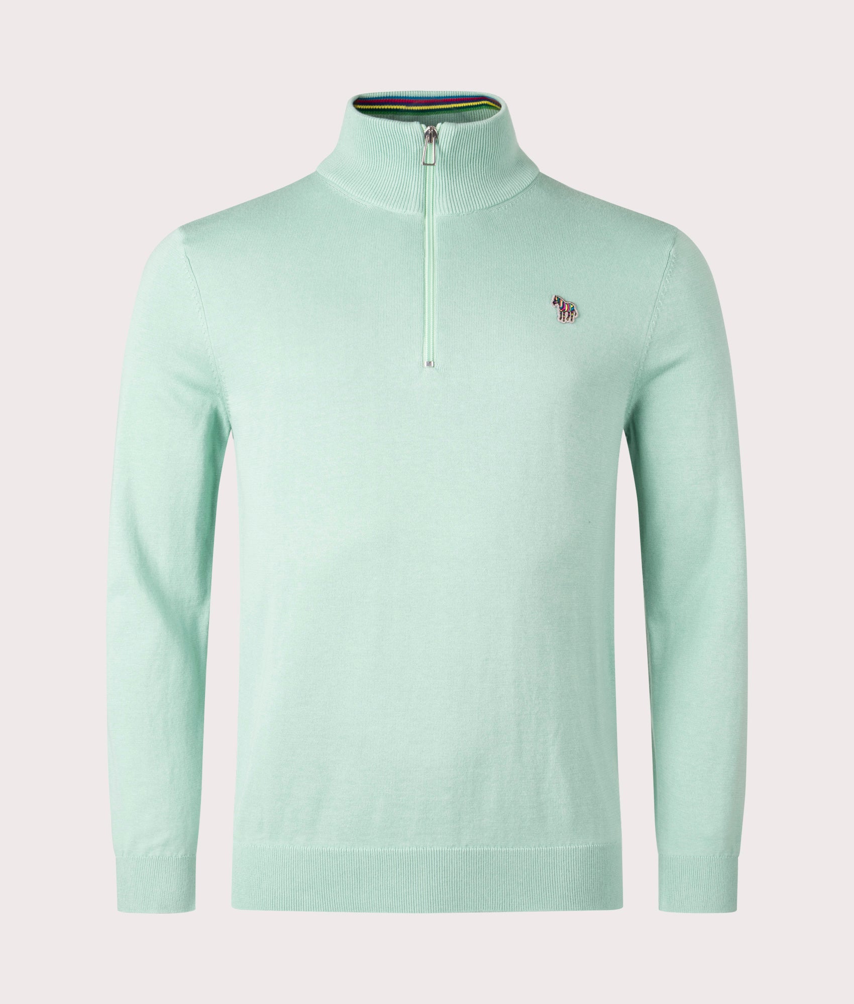 PS Paul Smith Mens Quarter Zip Zebra Badge Knit Jumper - Colour: 30 Green - Size: Large