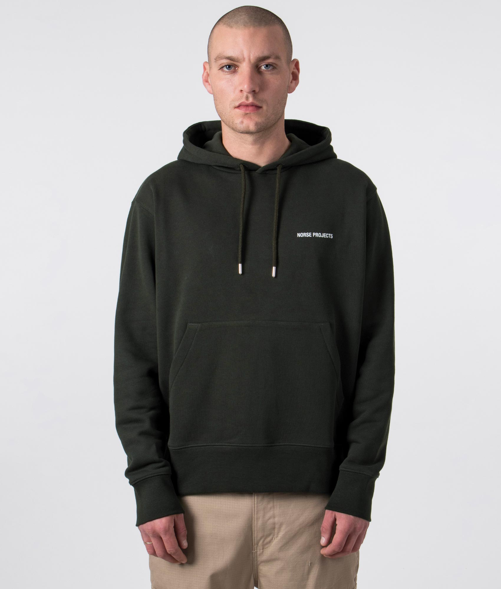 Norse Projects Mens Relaxed Fit Arne Logo Hoodie - Colour: 8109 Beech Green - Size: Medium