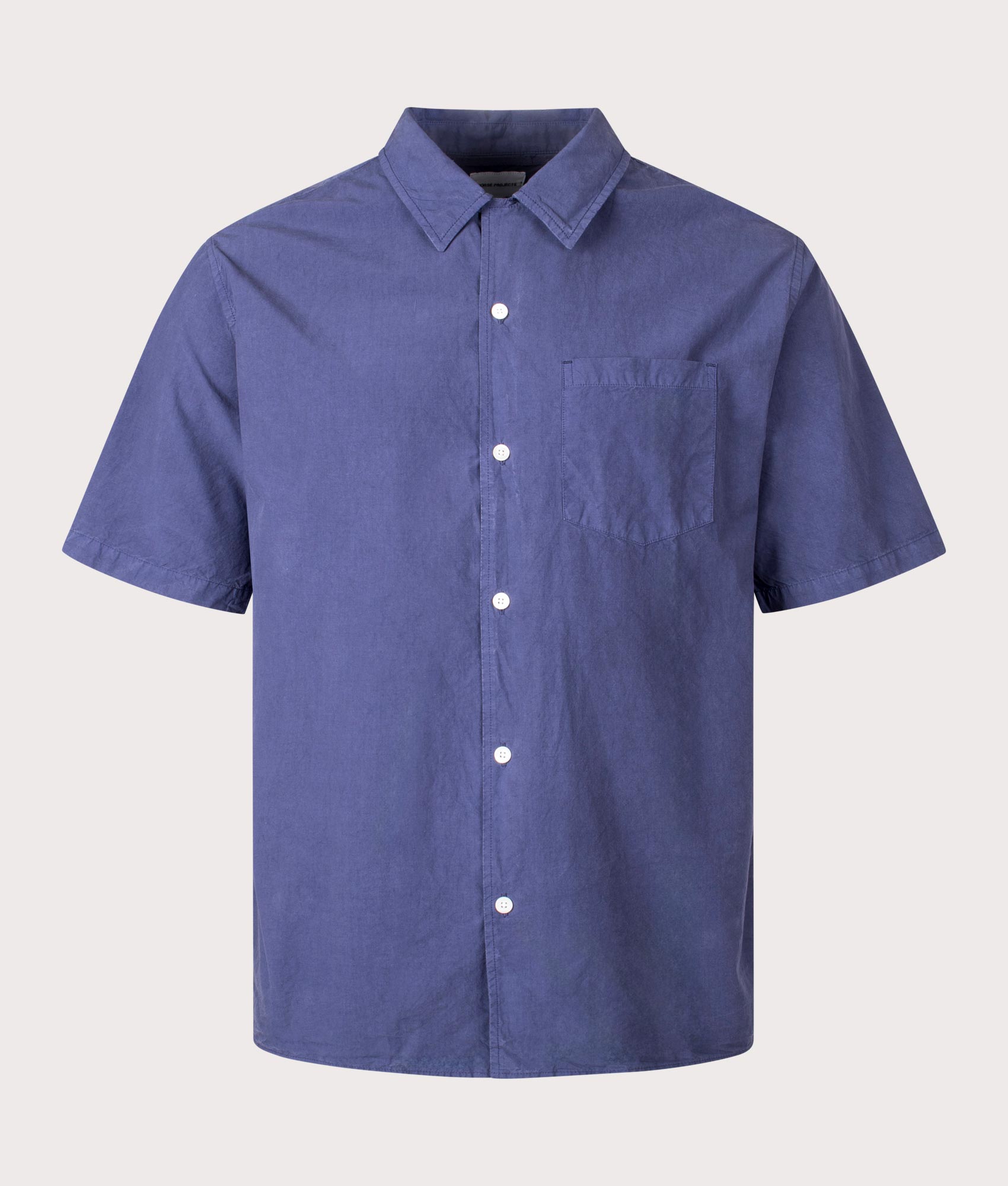 Norse Projects Mens Relaxed Fit Carsten Tencel Short Sleeve Shirt - Colour: 7187 Calcite Blue - Size