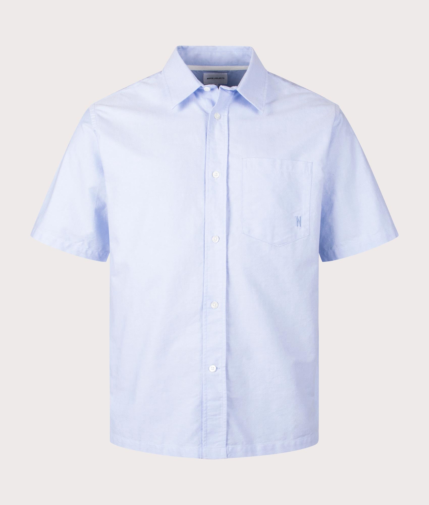 Norse Projects Mens Ivan Oxford Monogram Short Sleeved Shirt - Colour: 7105 Pale Blue - Size: Medium