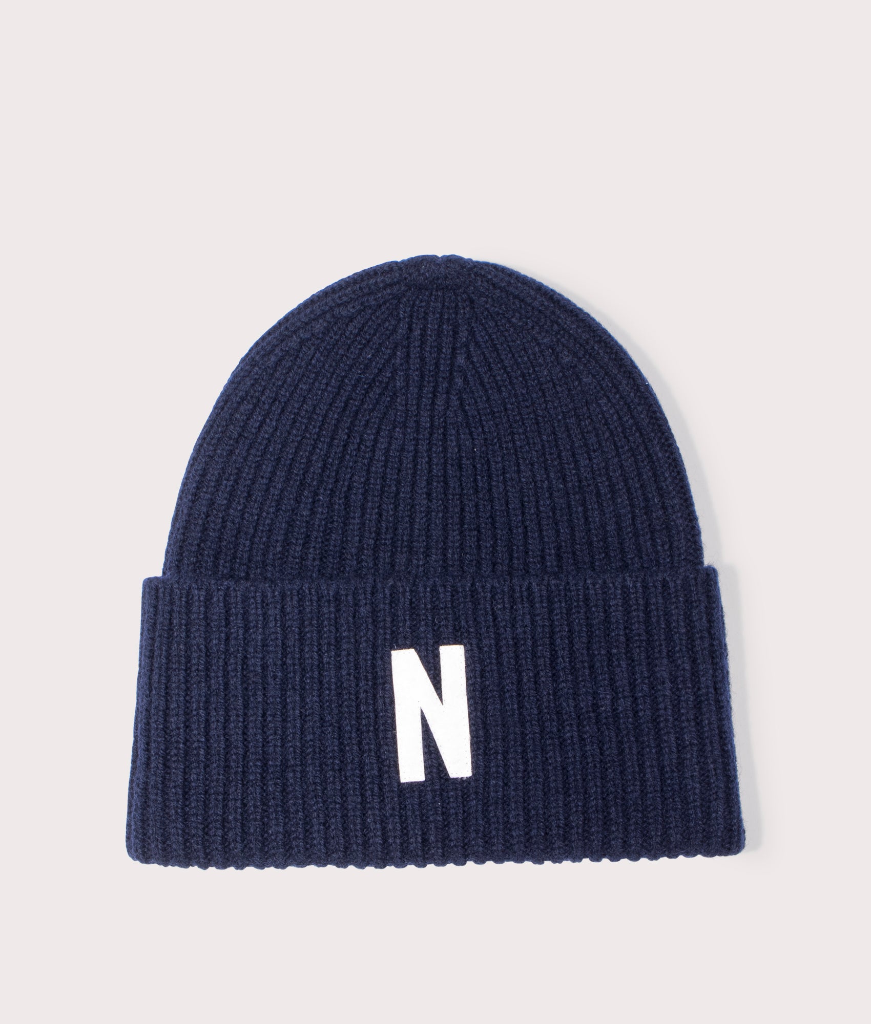 Norse Projects Mens Merino Lambswool Rib N Logo Beanie - Colour: 7004 Dark Navy - Size: One Size