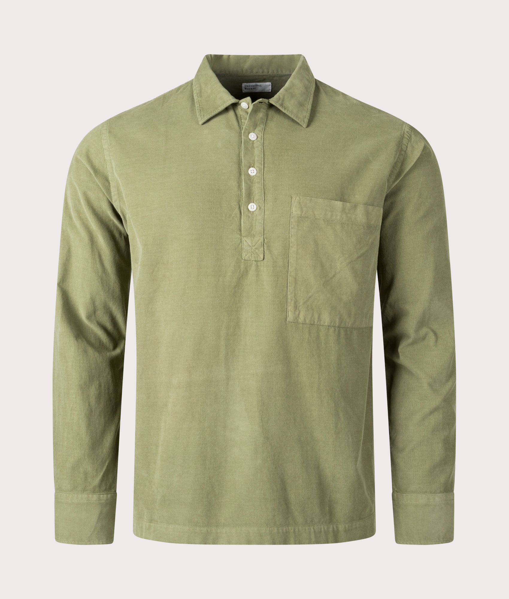 Universal Works Mens Relaxed Fit Long Sleeve Polo Shirt - Colour: Olive - Size: Large