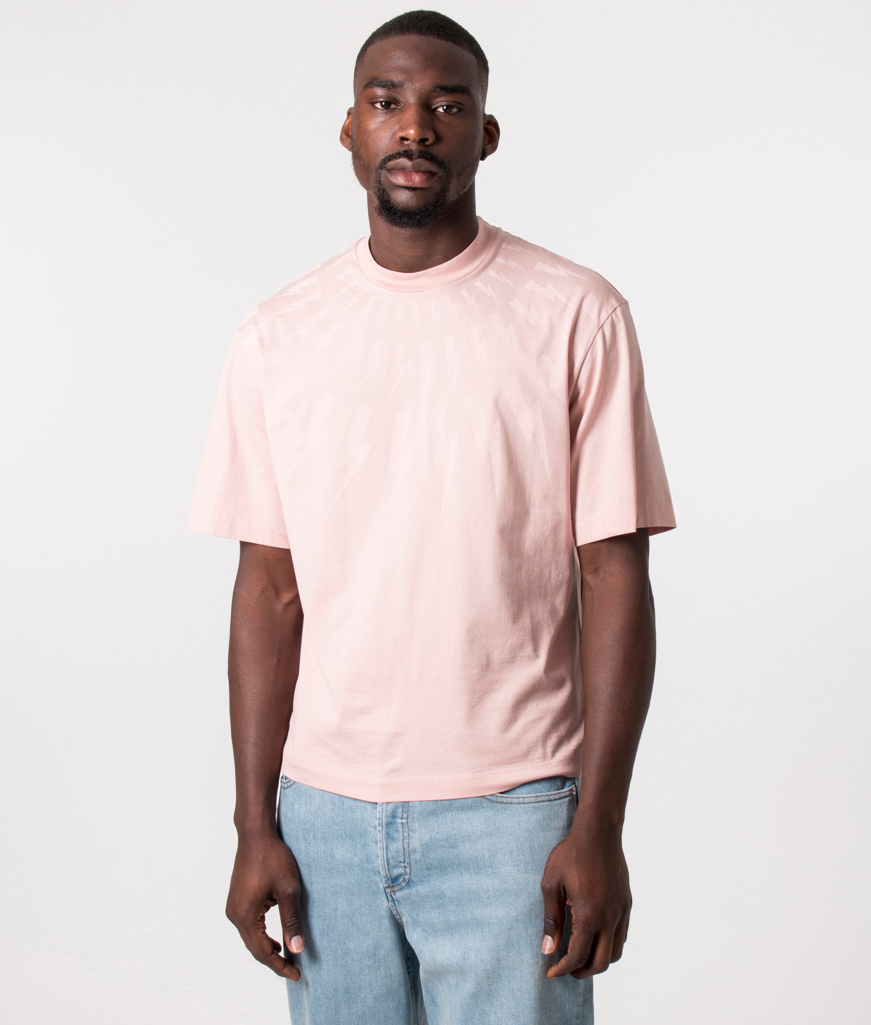 Neil Barrett Mens Fair Isle Thunderbolt T-Shirt - Colour: 3542 Mil Pink/Pink - Size: Large