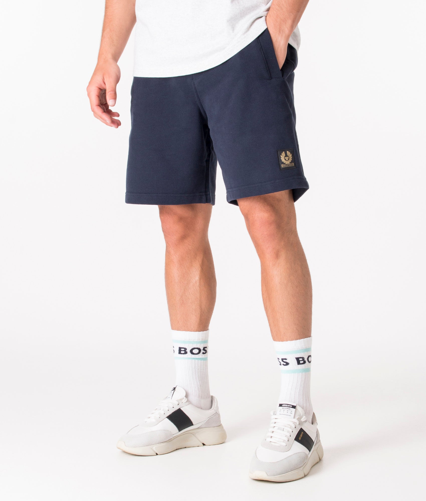 Belstaff Mens Regular Fit Logo Patch Sweat Shorts - Colour: DKINK Dark Ink - Size: Small