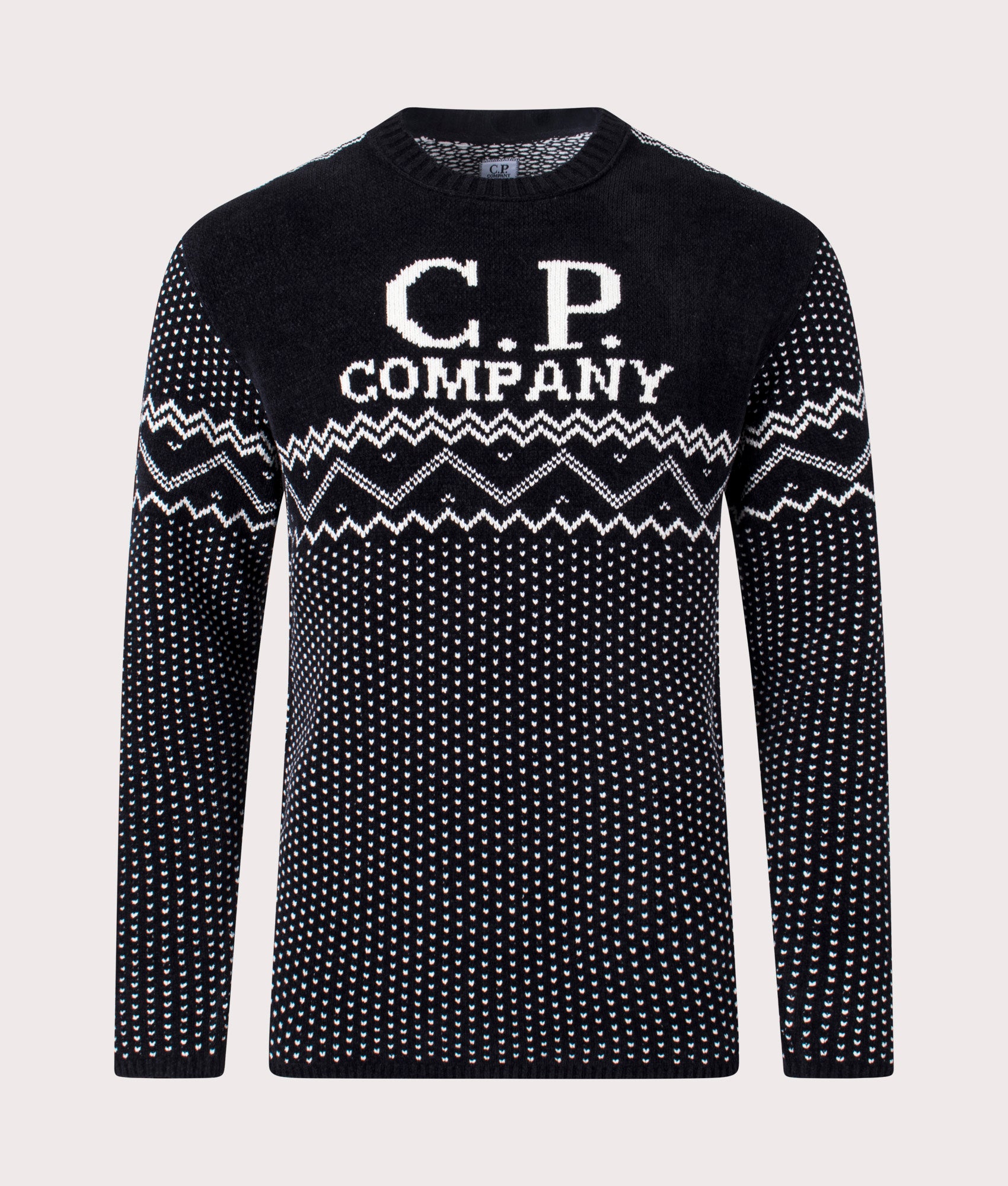 C.P. Company Mens Chenille Cotton Jacquard Knitted Jumper - Colour: 999 Black - Size: 48/M