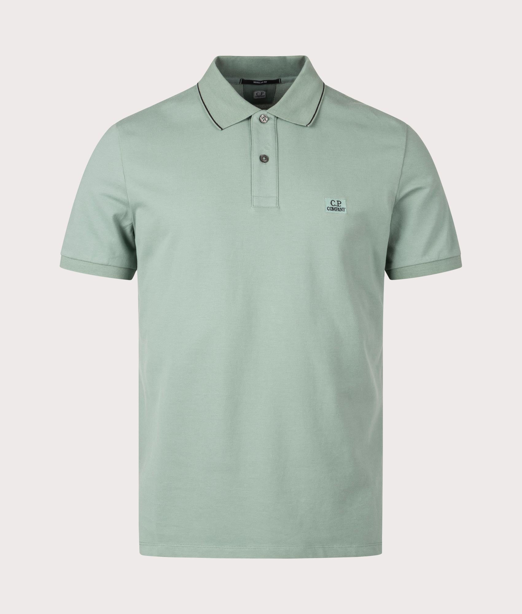 C.P. Company Mens Stretch Piquet Striped Collar Polo Shirt - Colour: 626 Green Bay - Size: XL
