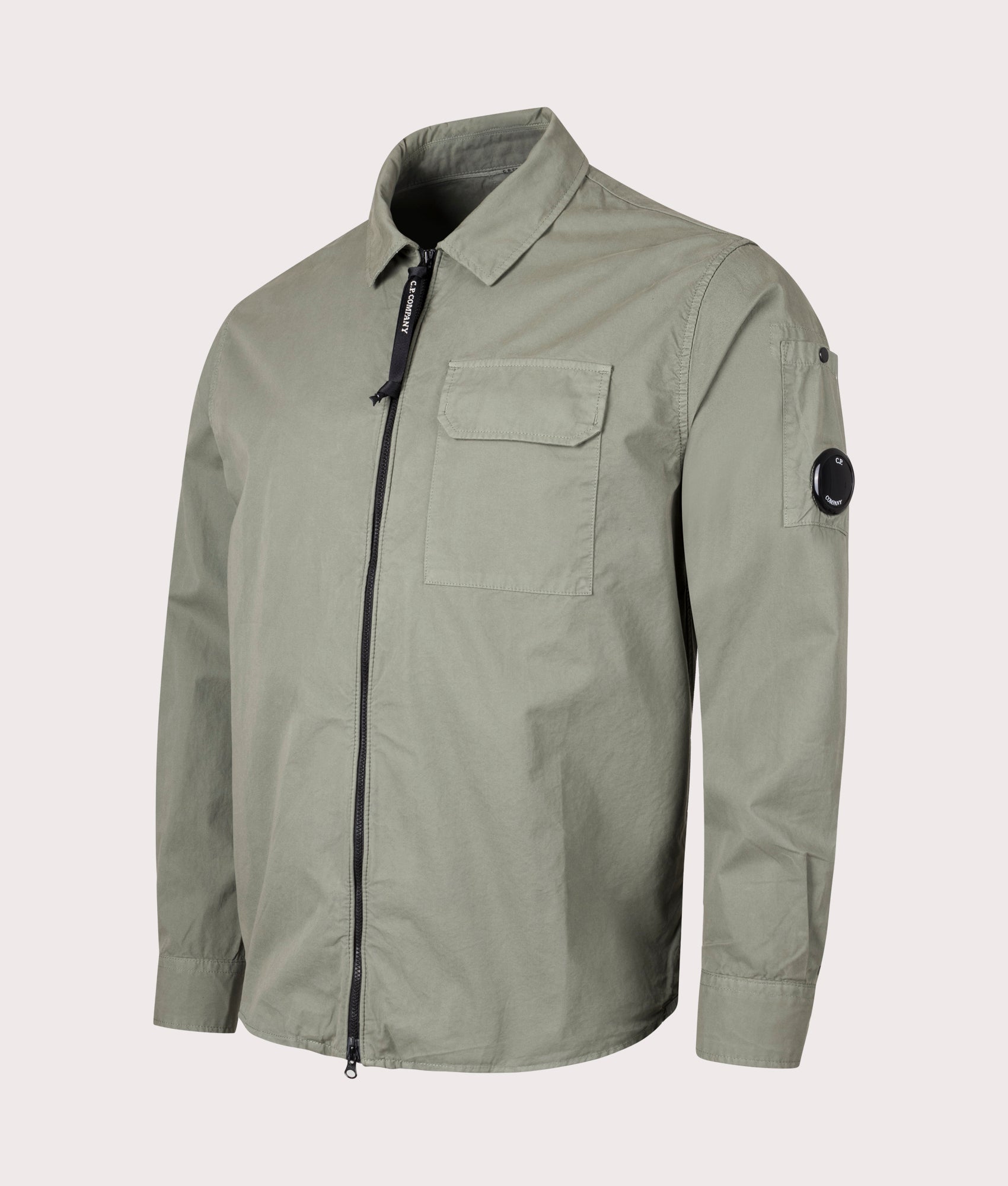 C.P. Company Mens Gabardine Zipped Overshirt - Colour: 627 Agave Green - Size: Large