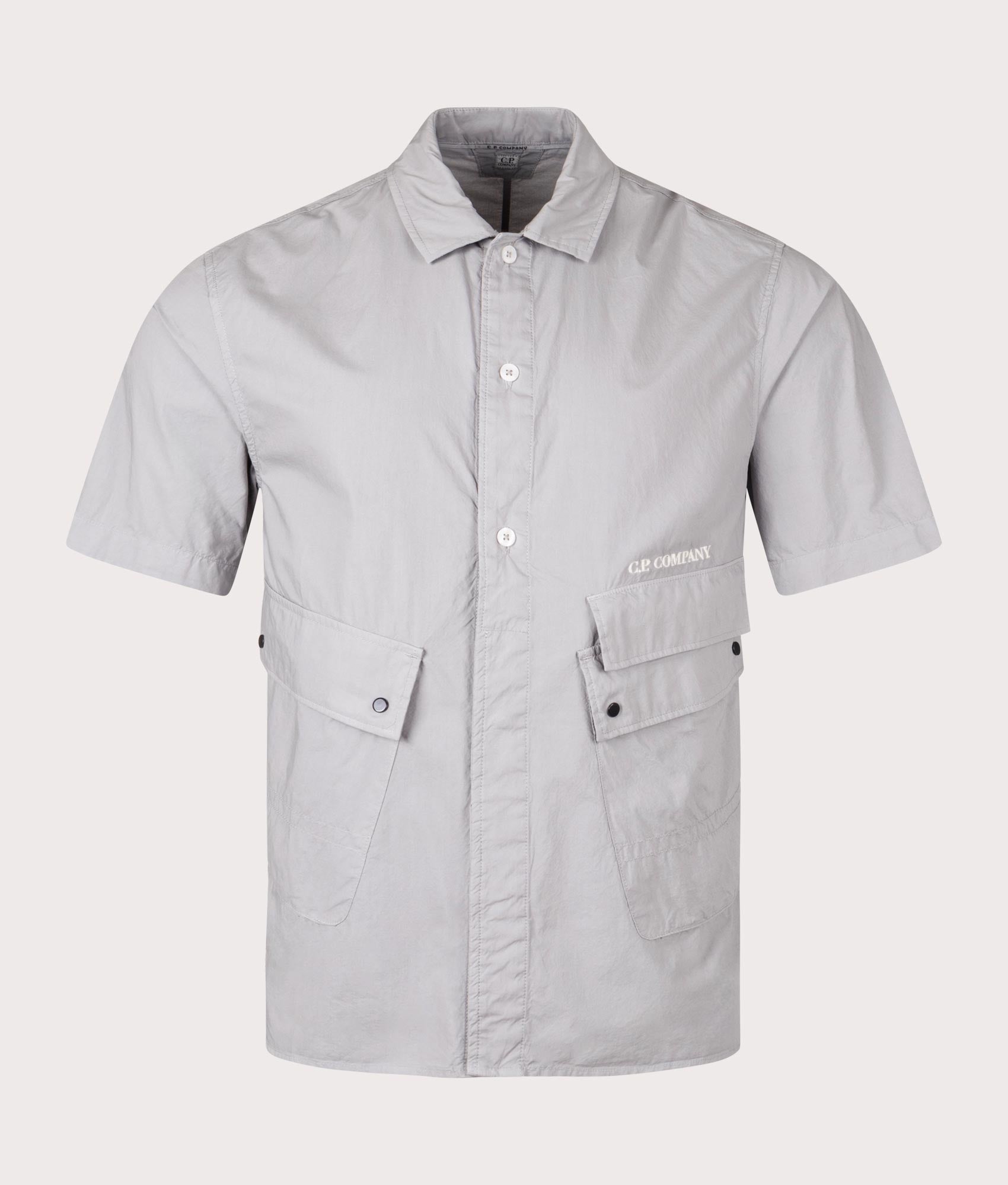 C.P. Company Mens Short Sleeve Popeline Pocket Shirt - Colour: 913 Drizzle Grey - Size: Medium