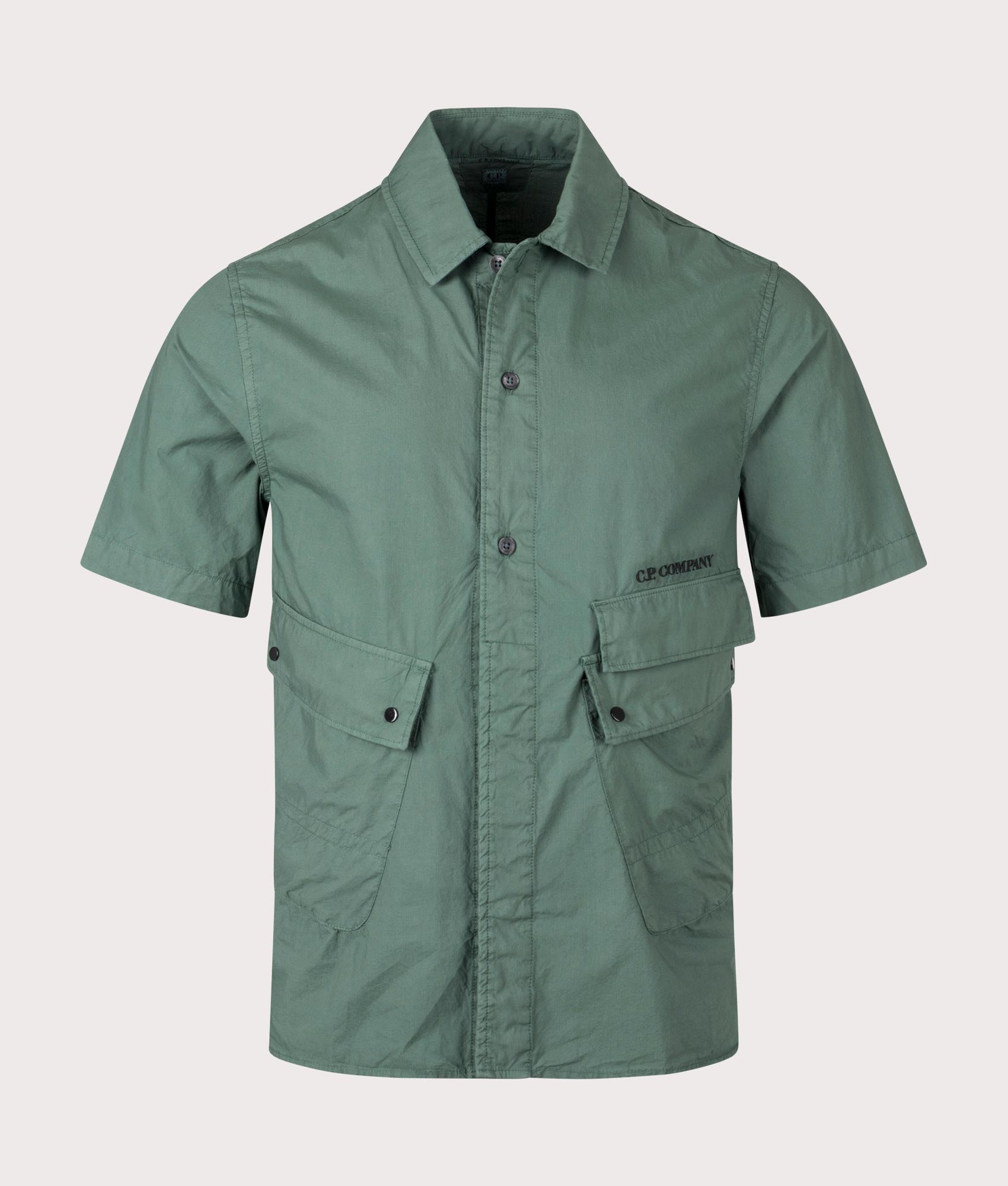 C.P. Company Mens Short Sleeve Popeline Pocket Shirt - Colour: 649 Duck Green - Size: XL