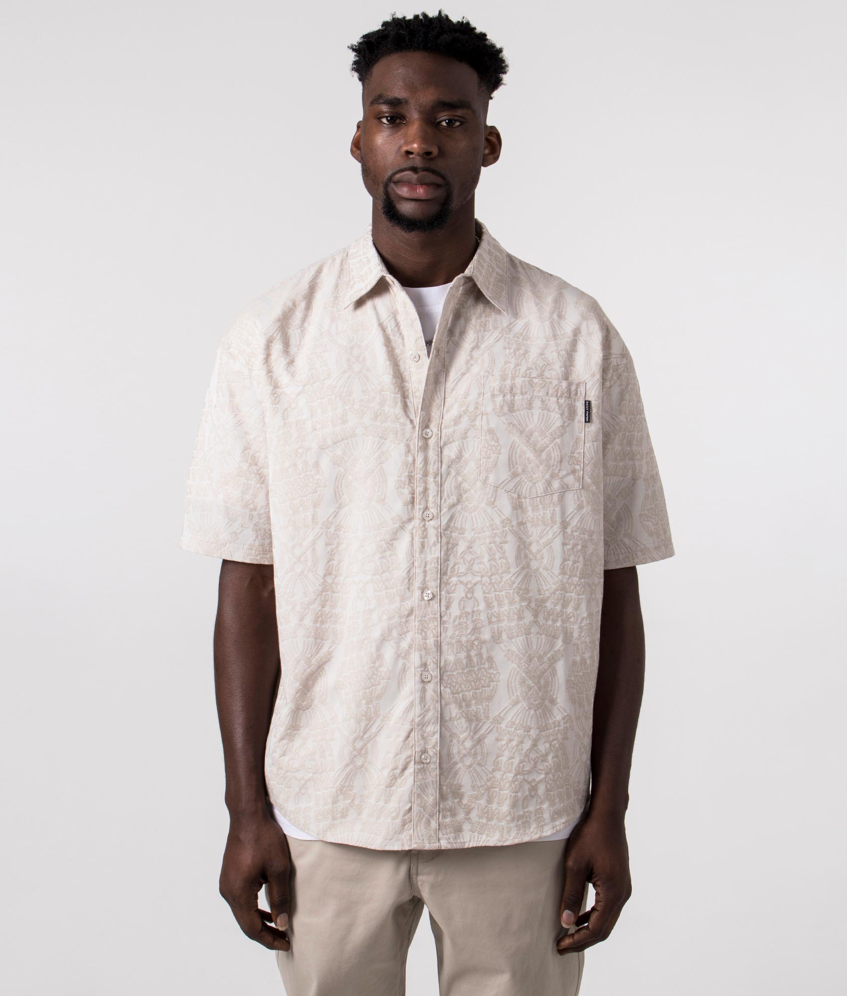 Daily Paper Mens Zuri Macrame Jacquard Relaxed Short Sleeve Shirt - Colour: Moonstruck Beige - Size: