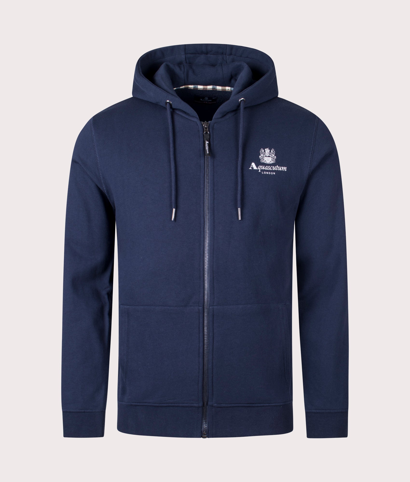 Aquascutum Mens Active Small Logo Full Zip Hoodie - Colour: 11 Navy - Size: XL