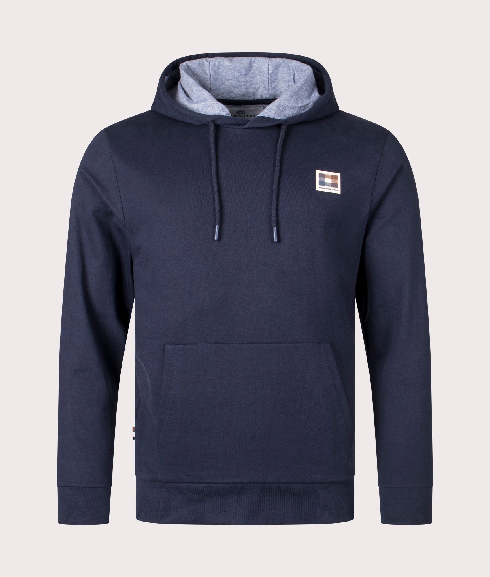 Aquascutum Mens Active Club Check Patch Hoodie - Colour: 11 Navy - Size: Large