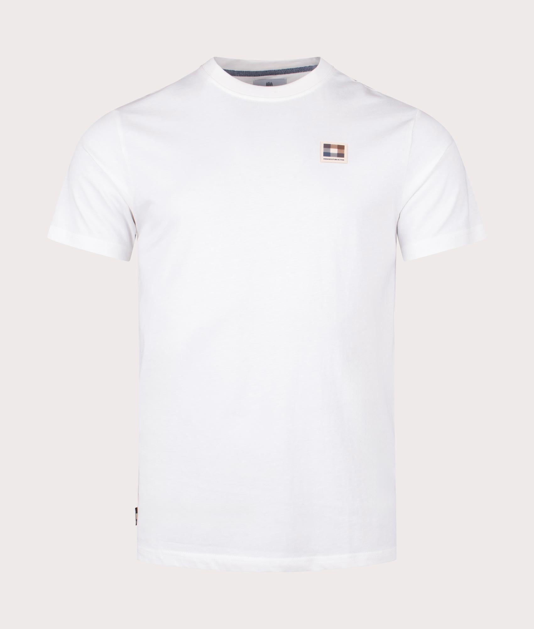 Aquascutum Mens Active Club Check Patch T-Shirt - Colour: 01 Optical White - Size: Large